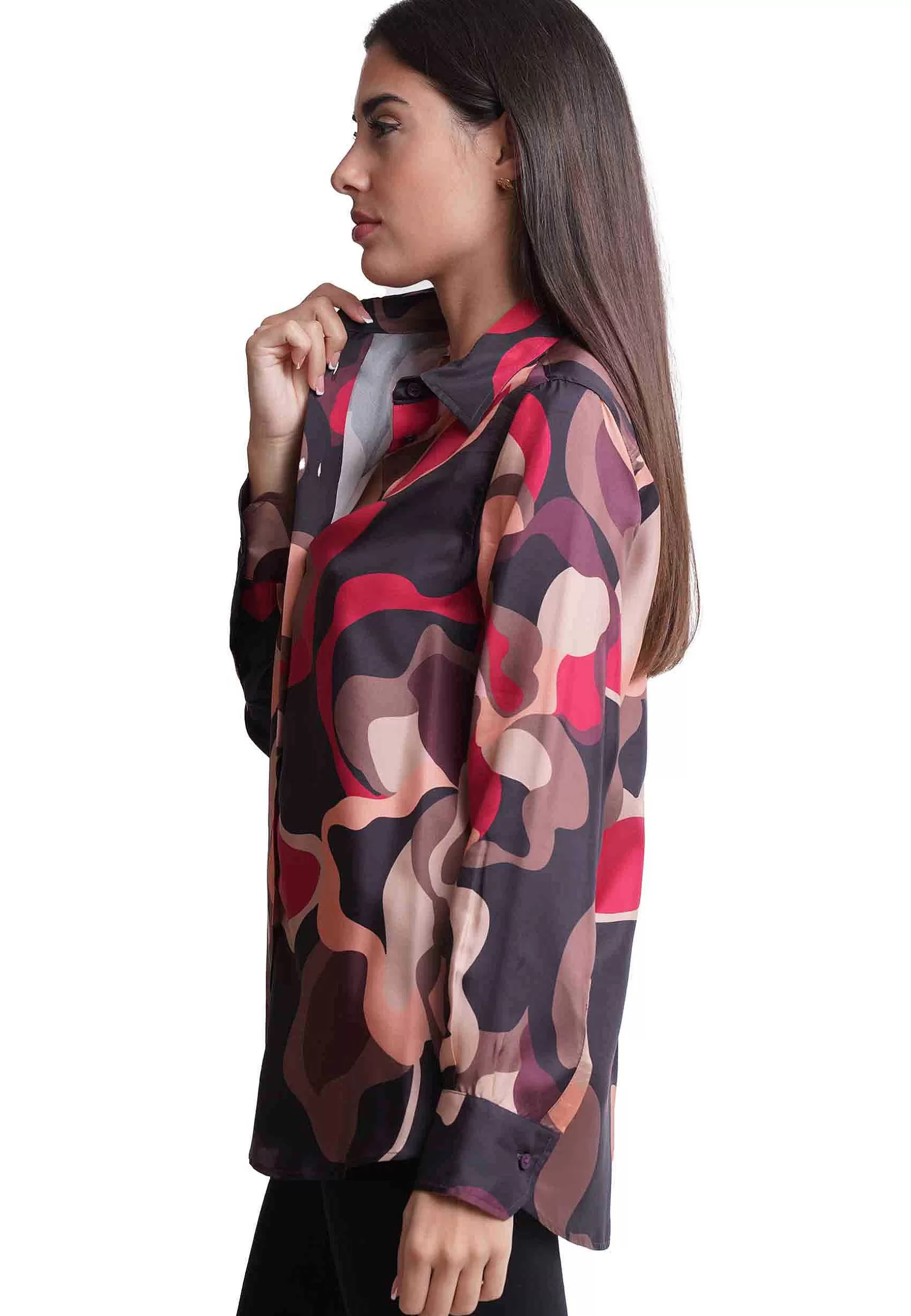 Camicie Donna Collection Print In Pura Seta Rosa A Fantasia*Maliparmi Clearance