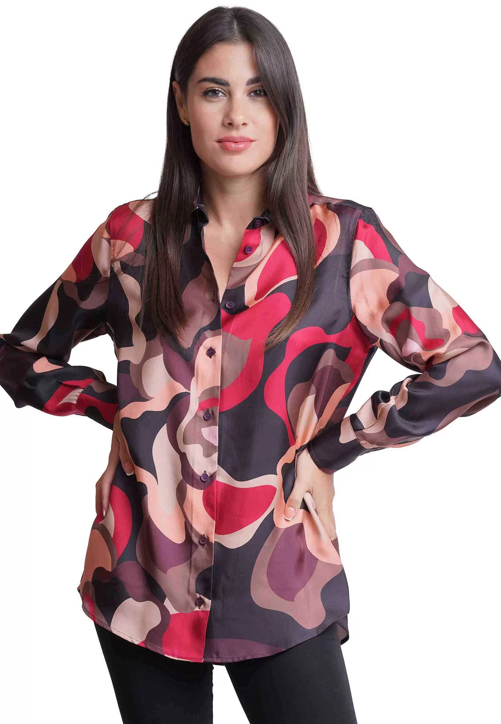 Camicie Donna Collection Print In Pura Seta Rosa A Fantasia*Maliparmi Clearance