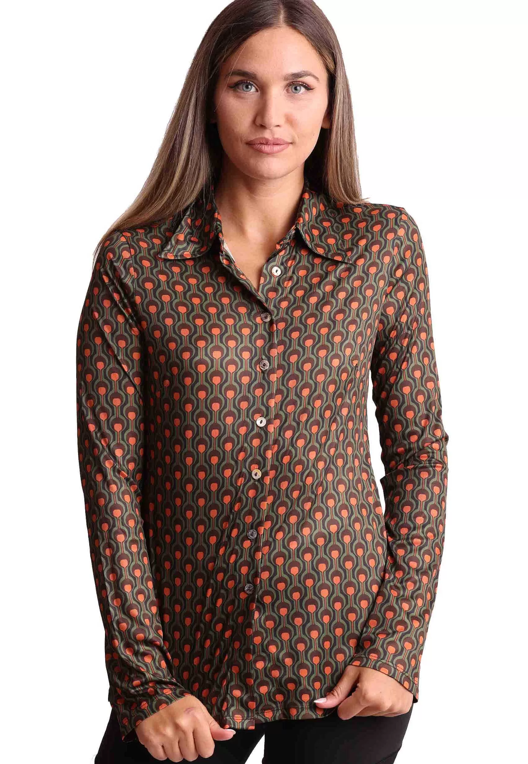Camicie Donna Frieze In Jersey Tecnico Stampato Verde E Marrone*Maliparmi Fashion