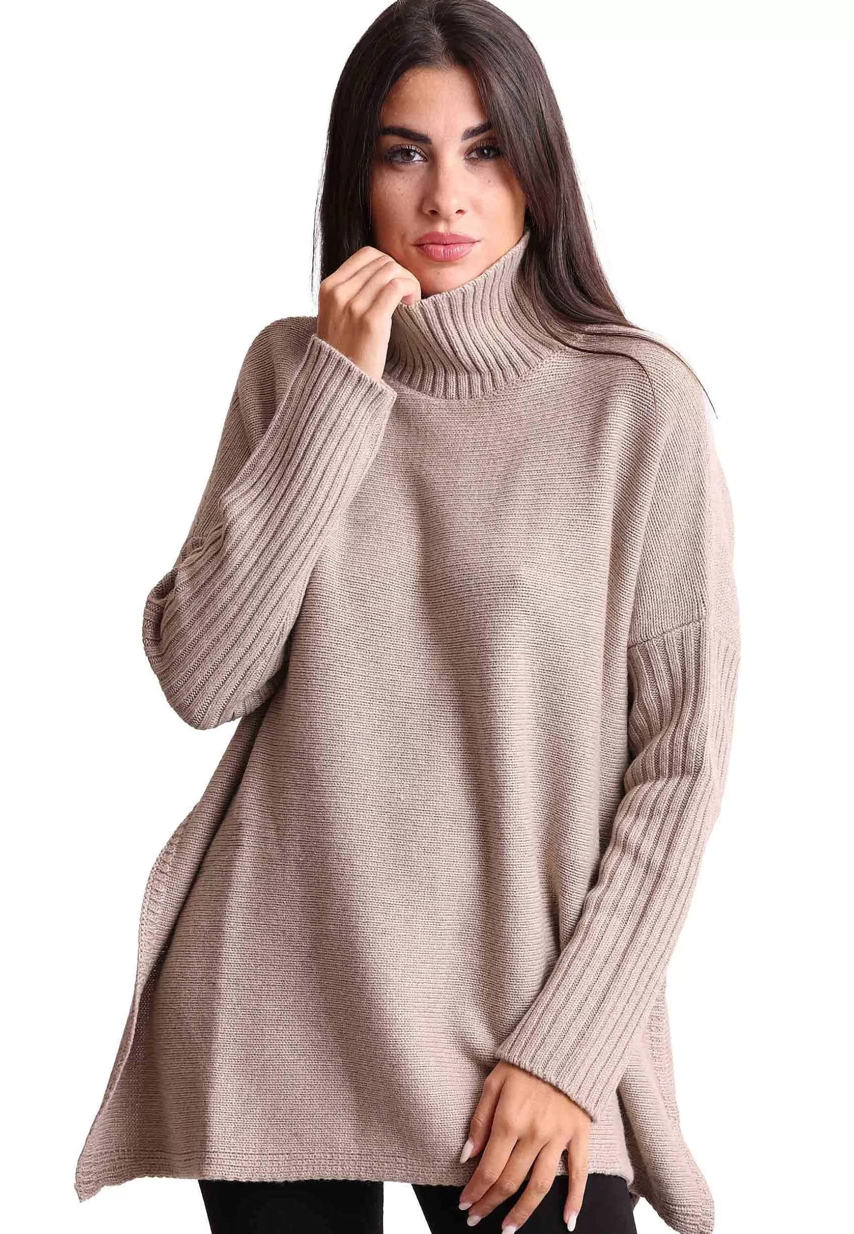 Cappa Donna New Soft Wool In Misto Cachemire Taupe Con Collo Alto*Maliparmi Sale