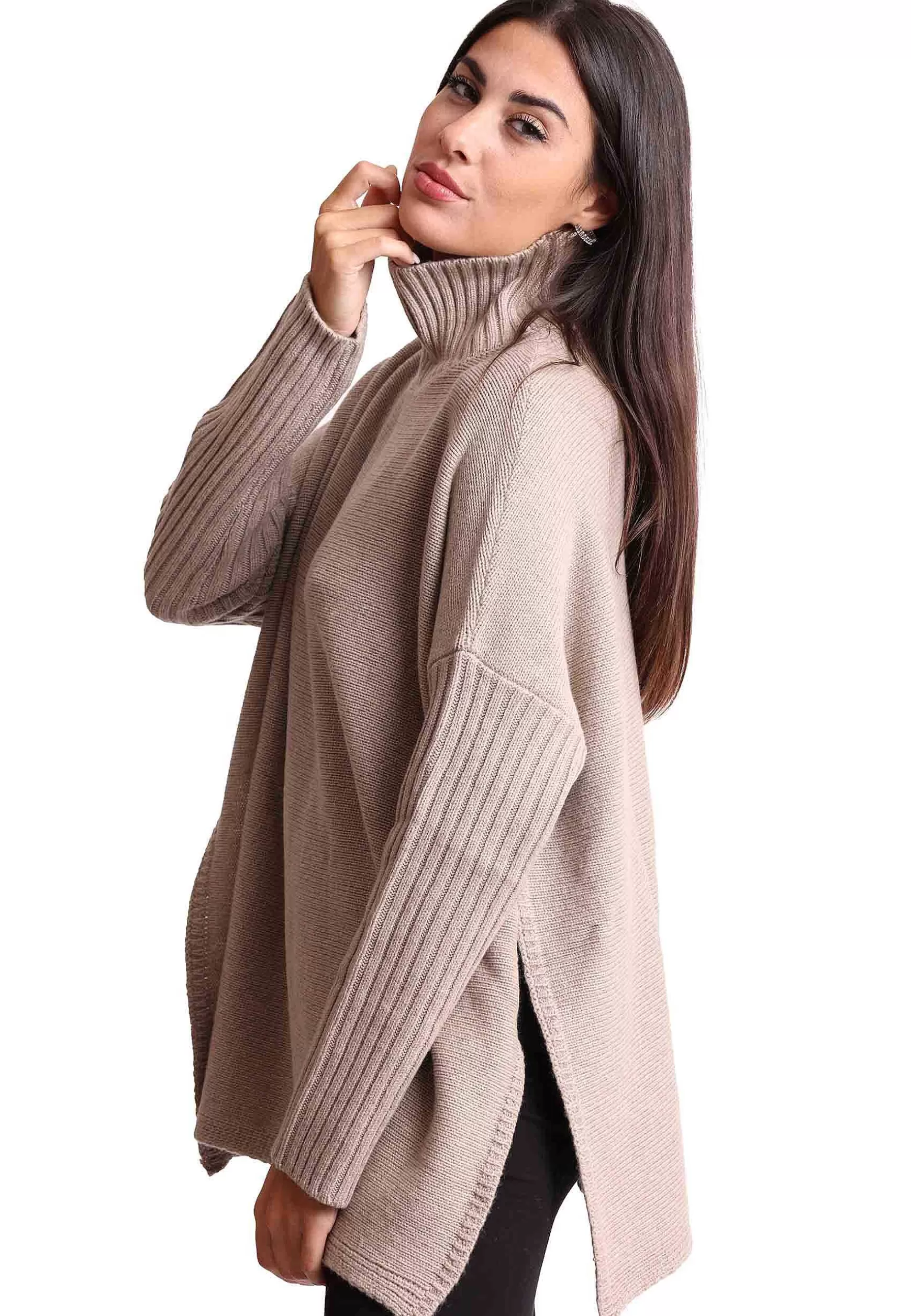 Cappa Donna New Soft Wool In Misto Cachemire Taupe Con Collo Alto*Maliparmi Sale