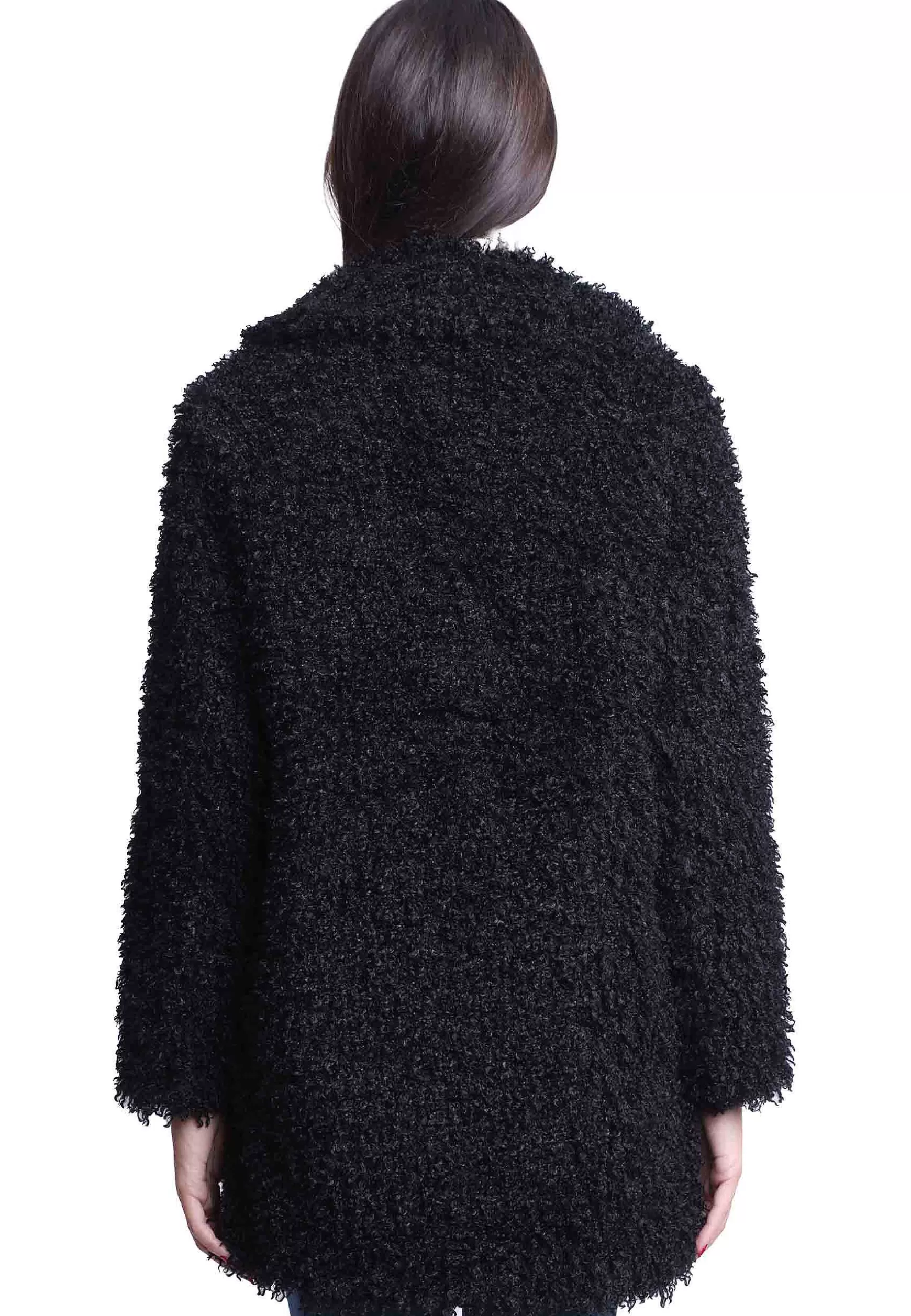 Cappotti Teddy Donna In Eco Fur Nero Con Ampio Monopetto Un Bottone** Online