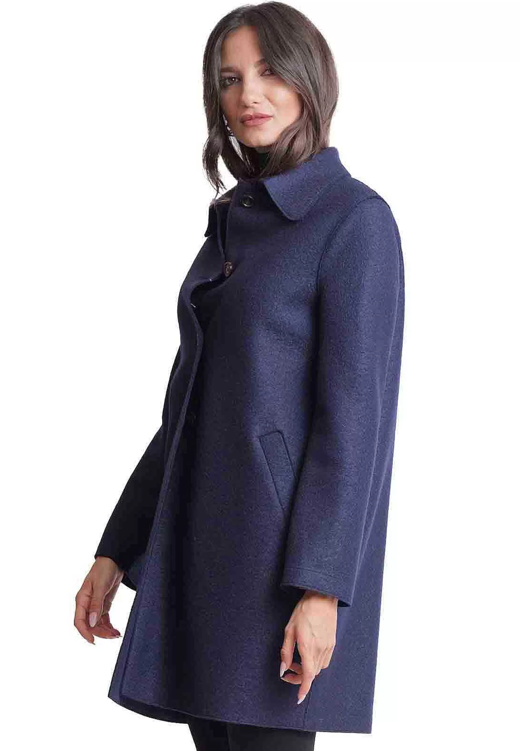 Cappotto Donna In Lana Blu Monopetto*Ewooluzione Shop