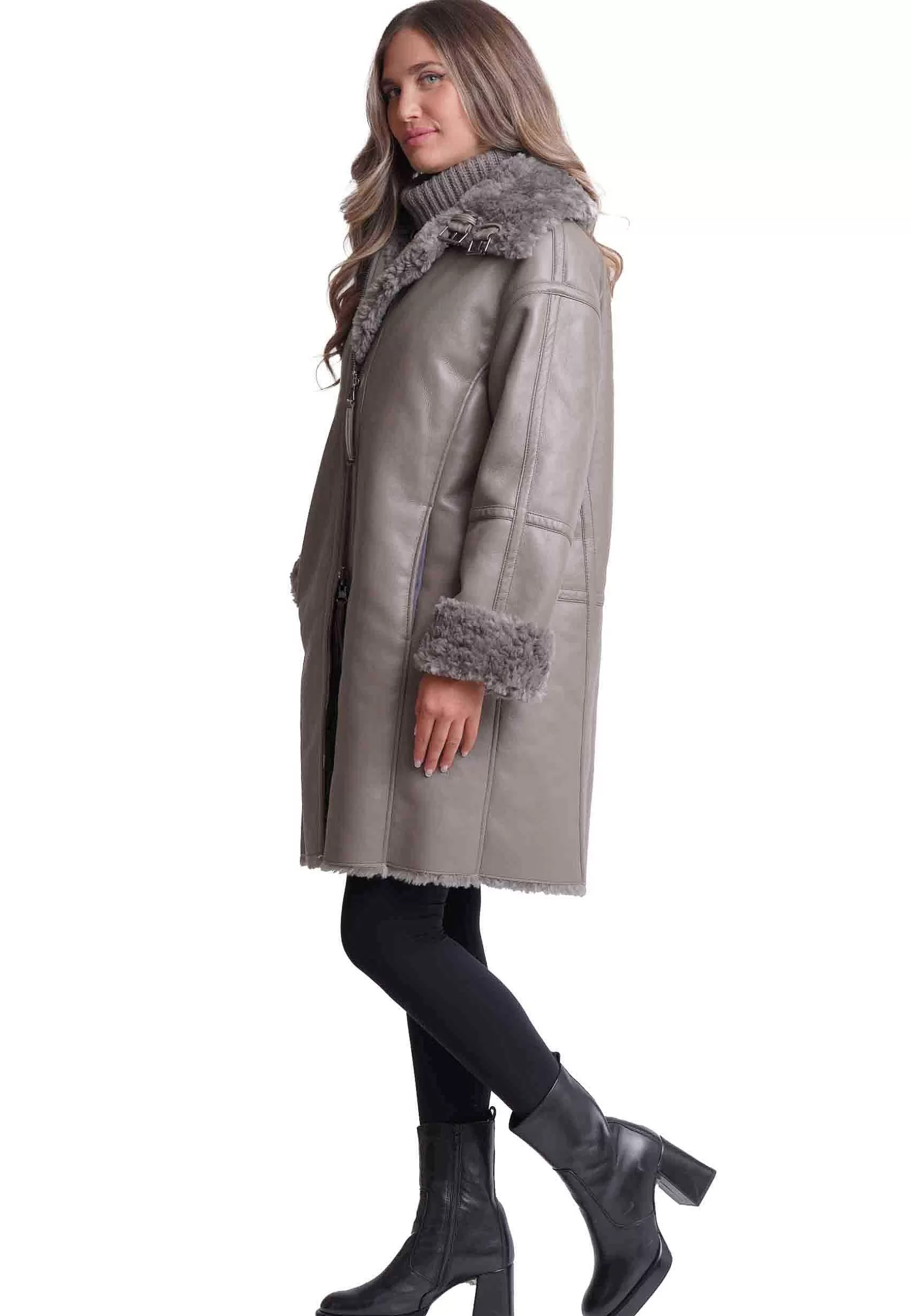 Cappotto Donna Reversibile Ram In Eco Montone Grigio*Maliparmi Cheap