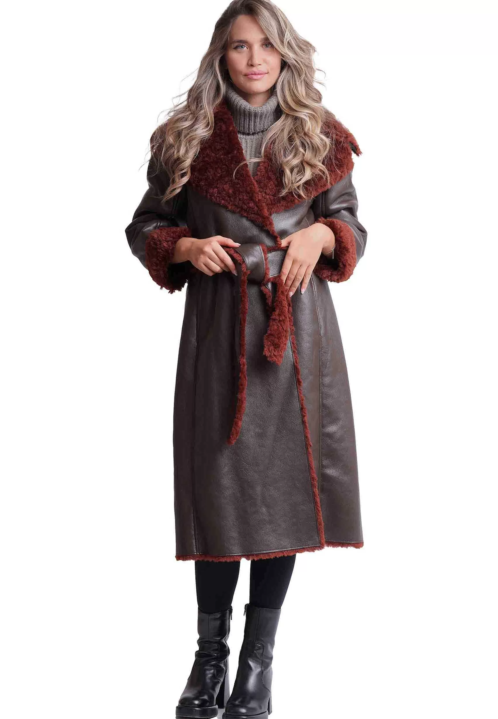Cappotto Donna Reversibile Ram In Eco Montone Marrone Con Ampio Bavero*Maliparmi New