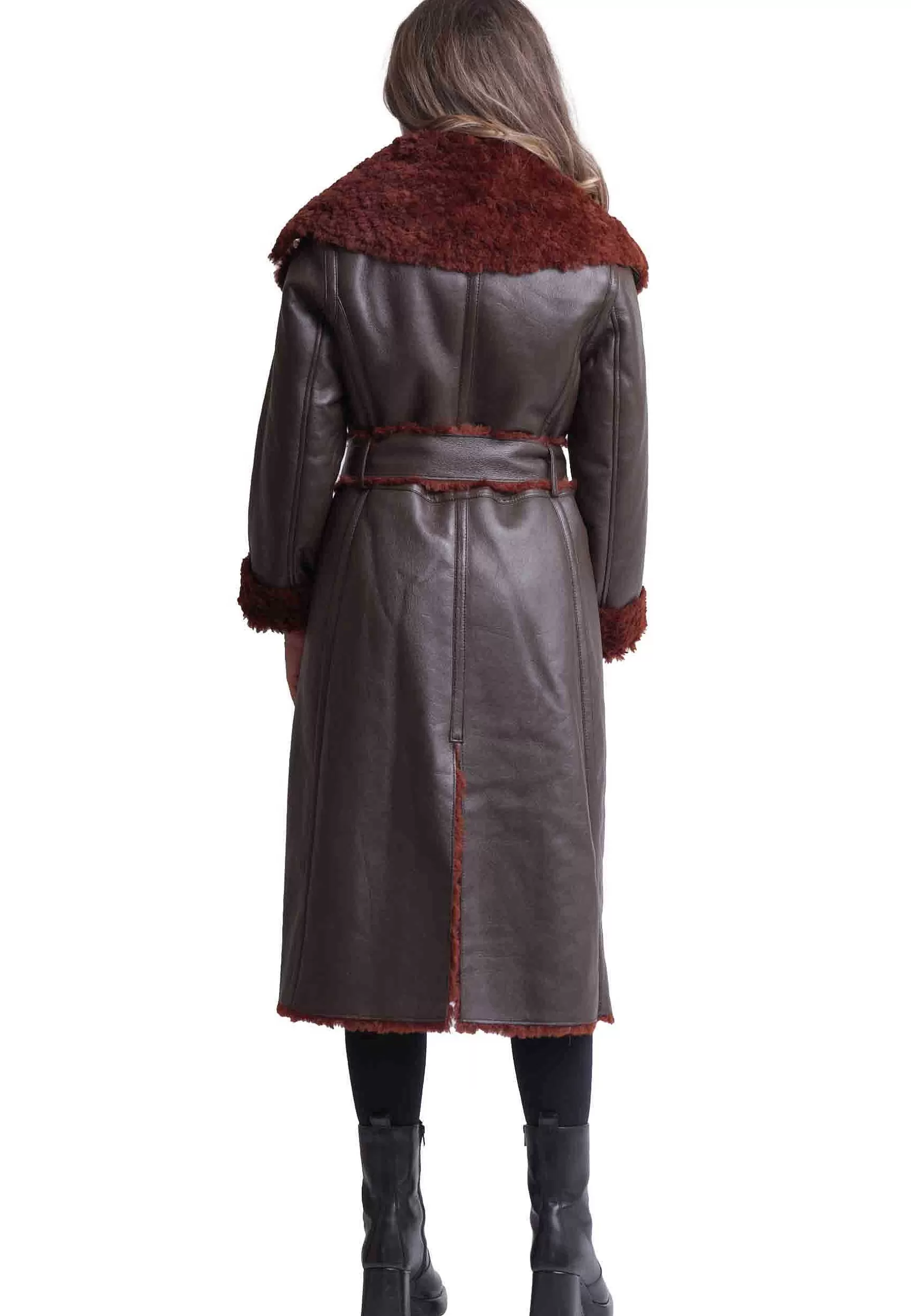 Cappotto Donna Reversibile Ram In Eco Montone Marrone Con Ampio Bavero*Maliparmi New
