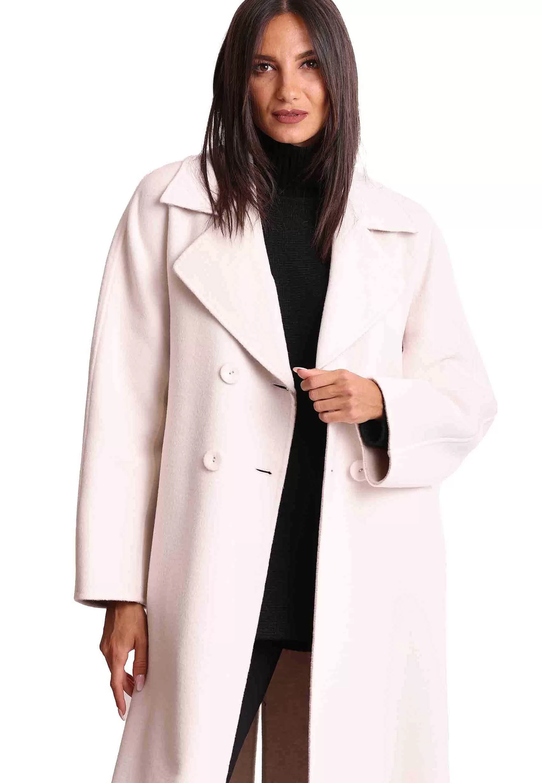 Cappotto Lungo Donna Double In Lana Avorio E Bianco A Doppiopetto*Maliparmi Clearance
