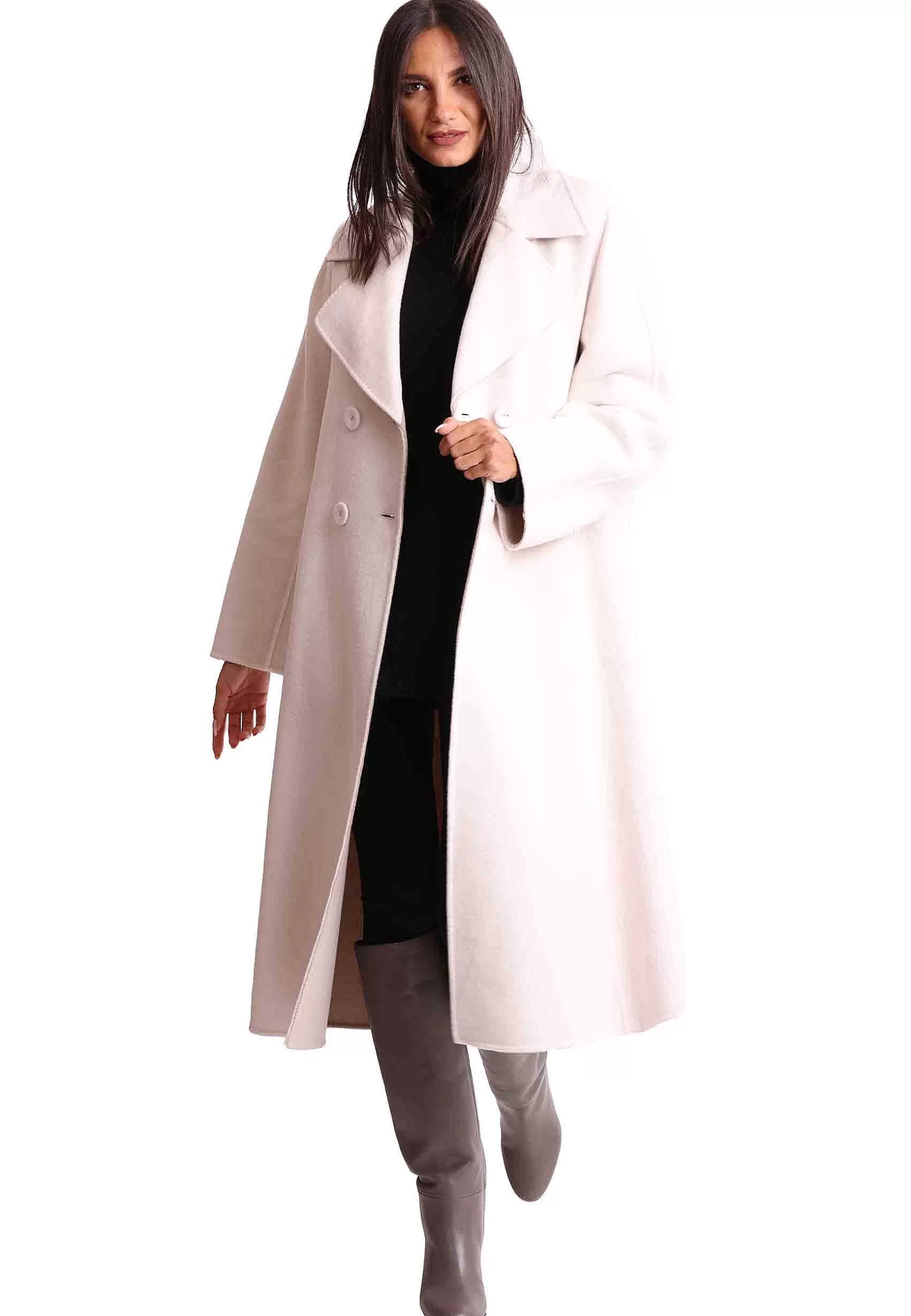 Cappotto Lungo Donna Double In Lana Avorio E Bianco A Doppiopetto*Maliparmi Clearance