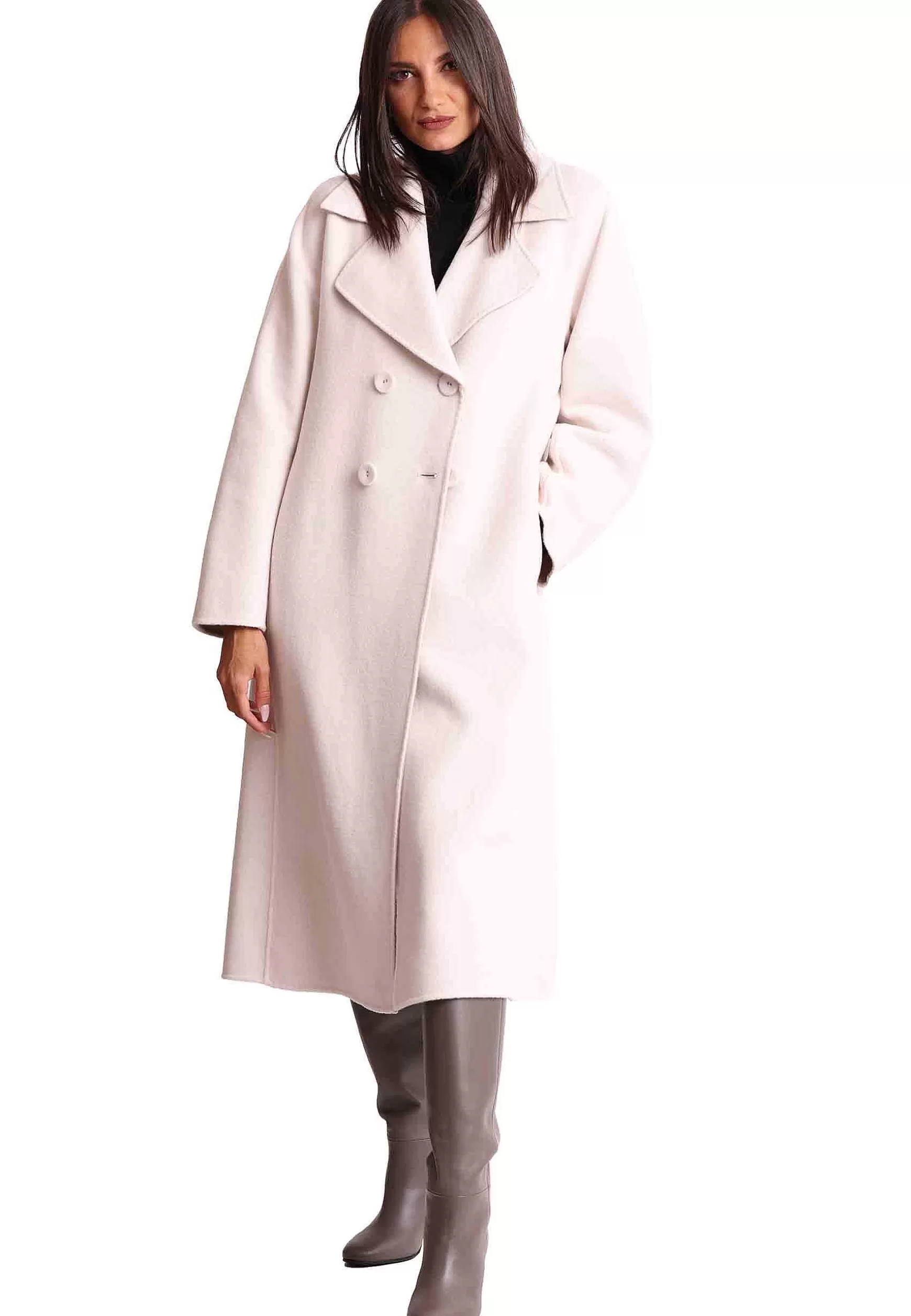Cappotto Lungo Donna Double In Lana Avorio E Bianco A Doppiopetto*Maliparmi Clearance