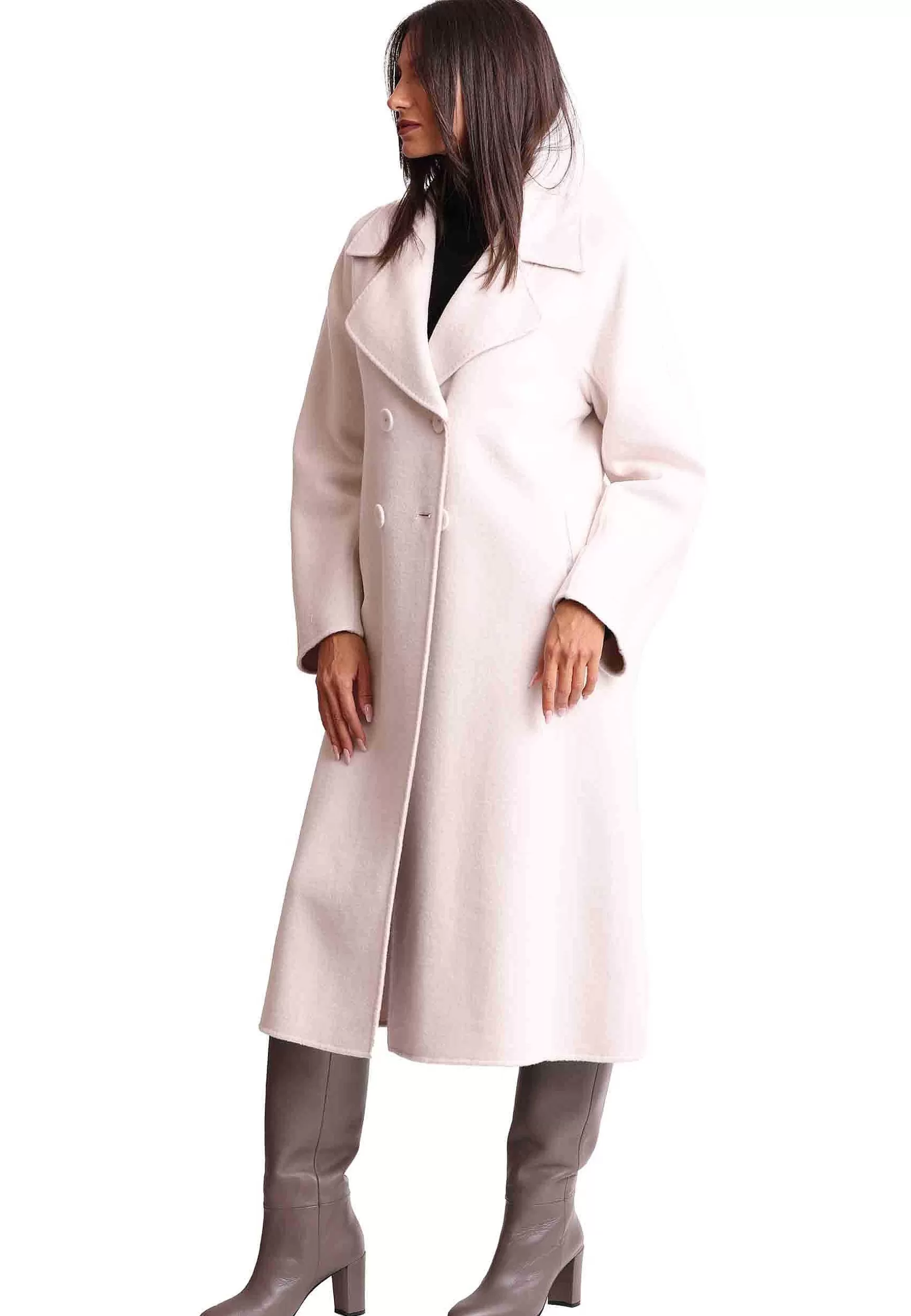 Cappotto Lungo Donna Double In Lana Avorio E Bianco A Doppiopetto*Maliparmi Clearance