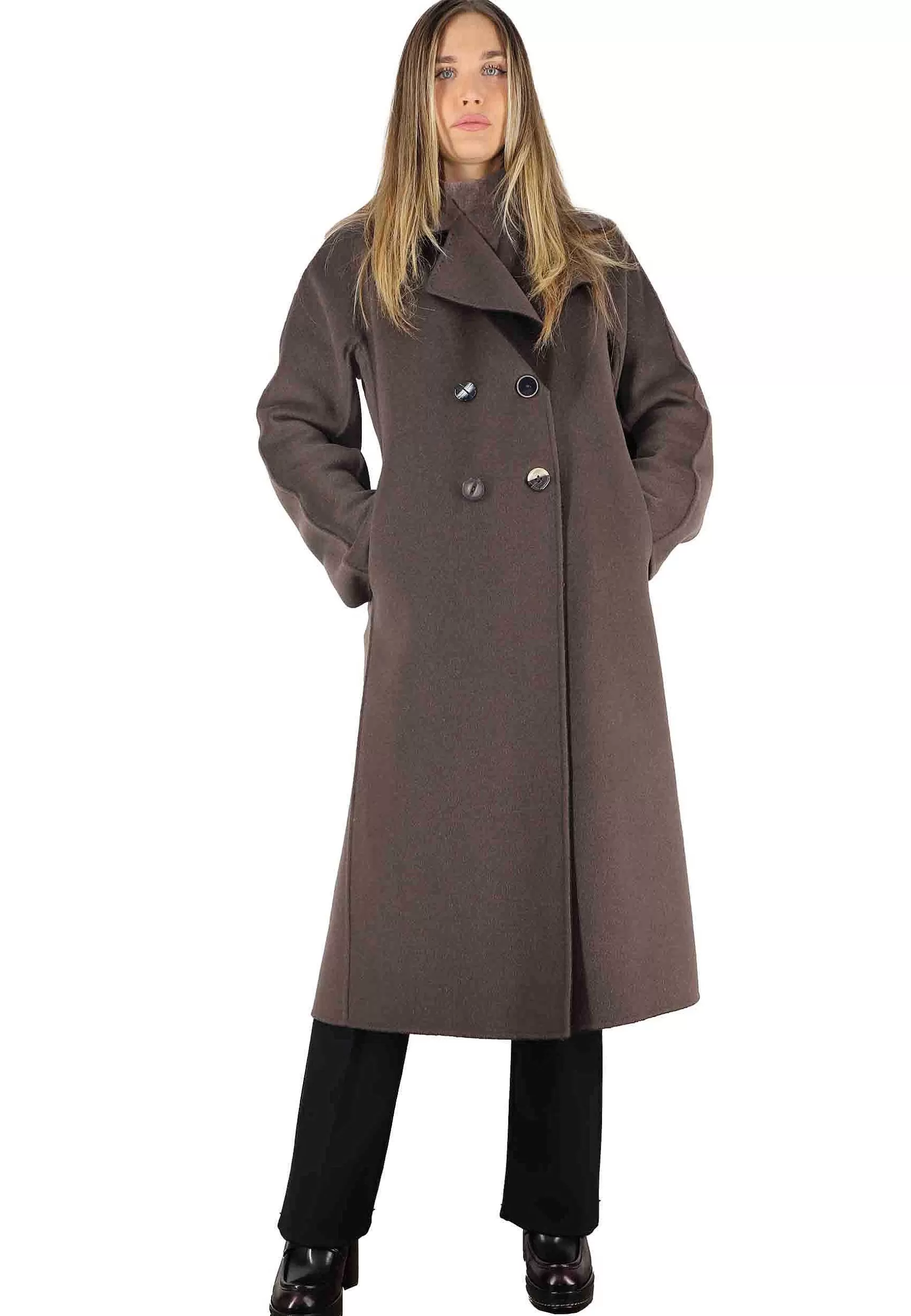Cappotto Lungo Donna Double In Lana Marrone E Grigio A Doppiopetto*Maliparmi Cheap
