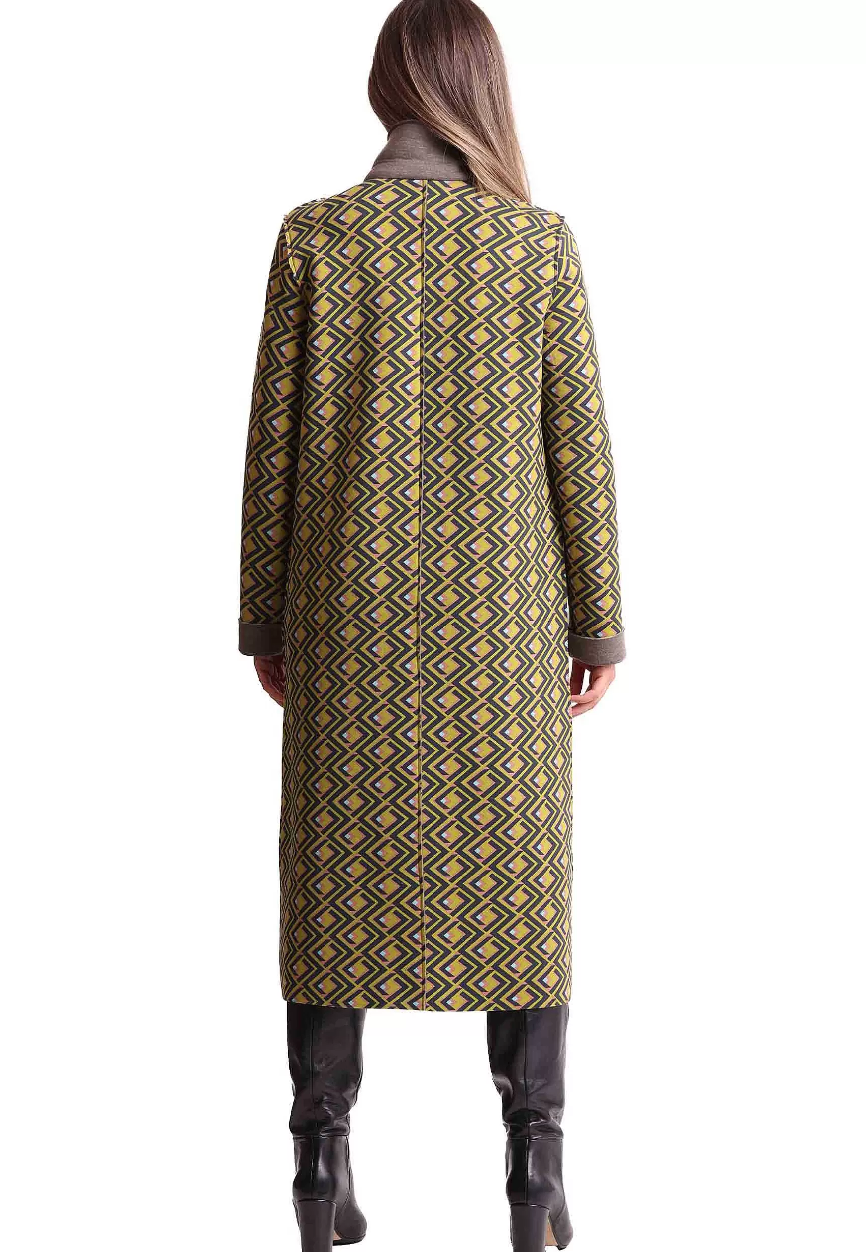 Cappotto Lungo Donna Maze Scuba In Tessuto Marrone E Verde A Fantasia*Maliparmi Outlet