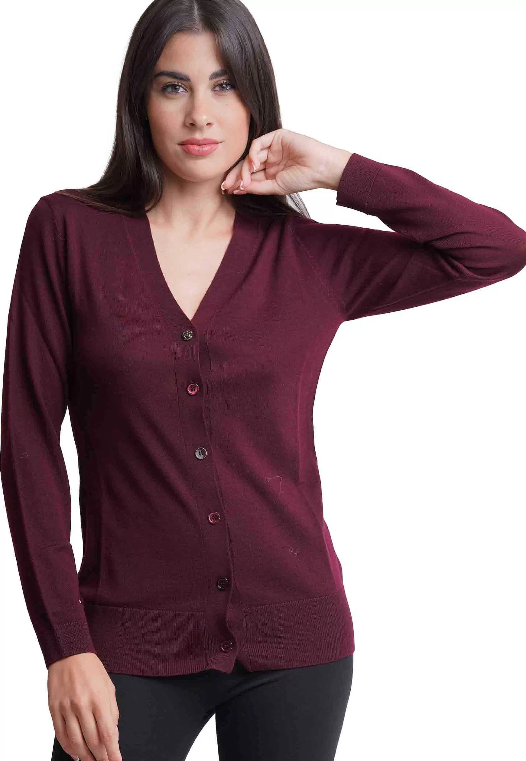 Cardigan Donna Colourd Of The World In Pura Lana Merinos Bordeaux*Maliparmi Clearance
