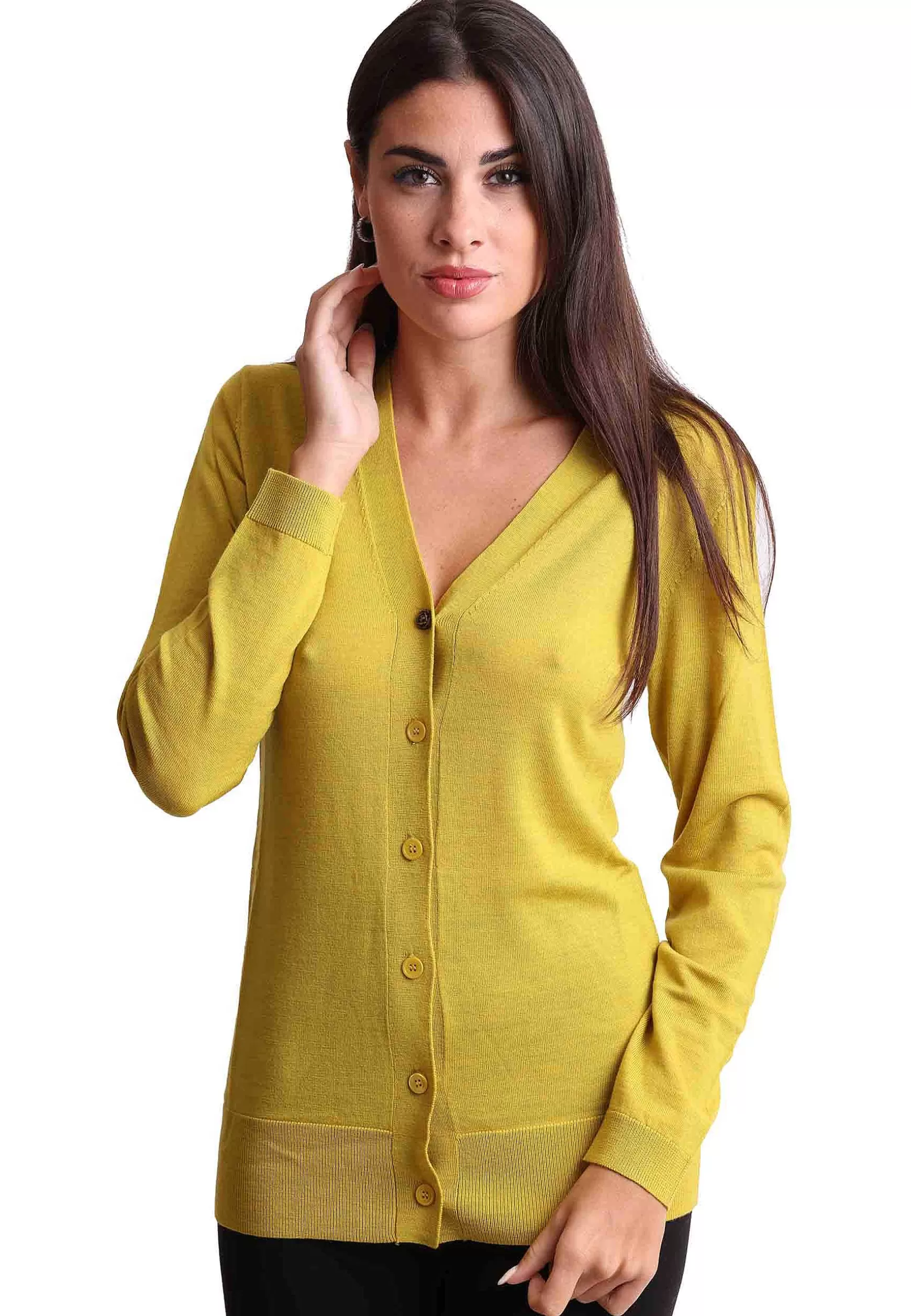 Cardigan Donna Colourd Of The World In Pura Lana Merinos Gialla*Maliparmi Cheap
