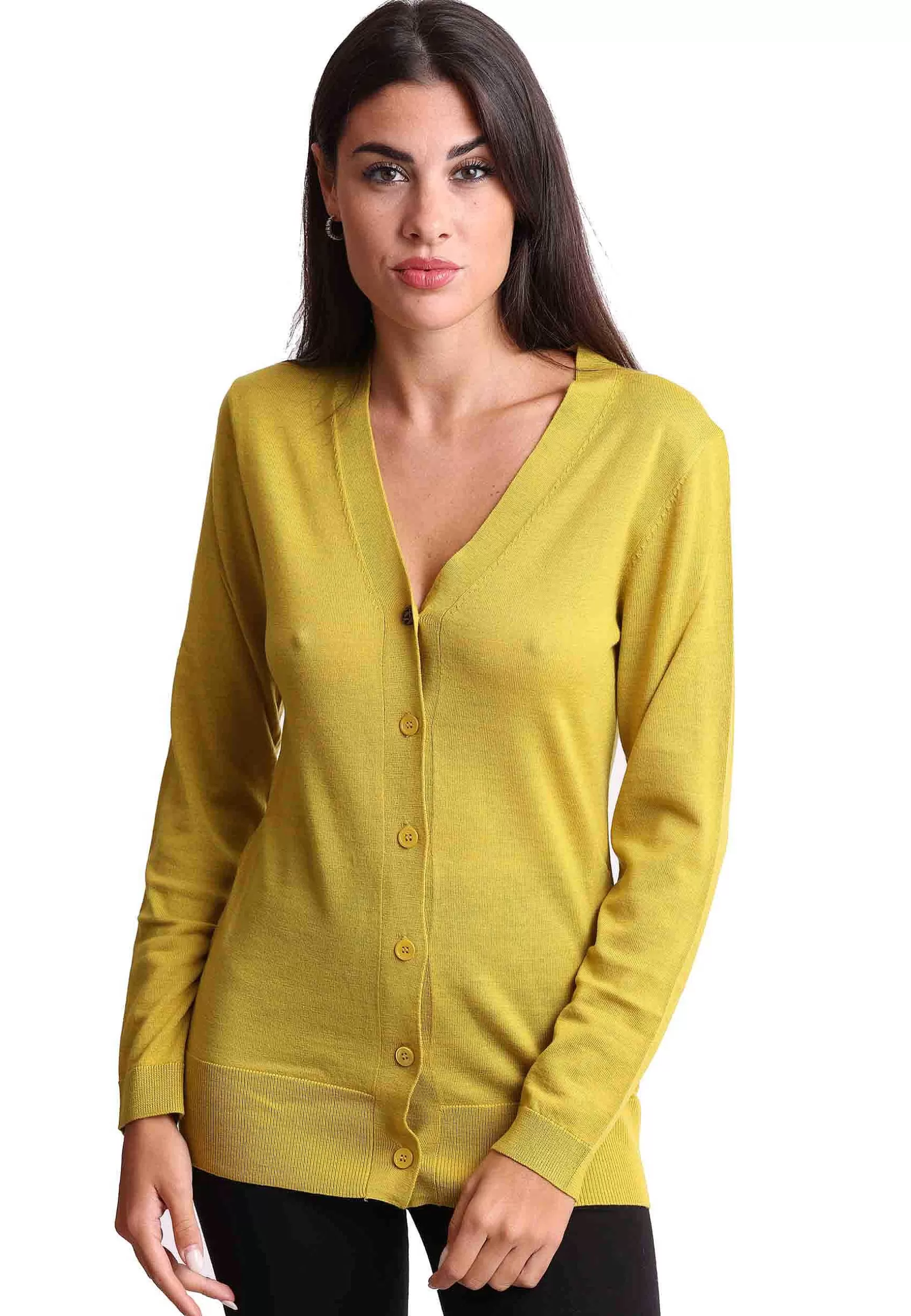 Cardigan Donna Colourd Of The World In Pura Lana Merinos Gialla*Maliparmi Cheap