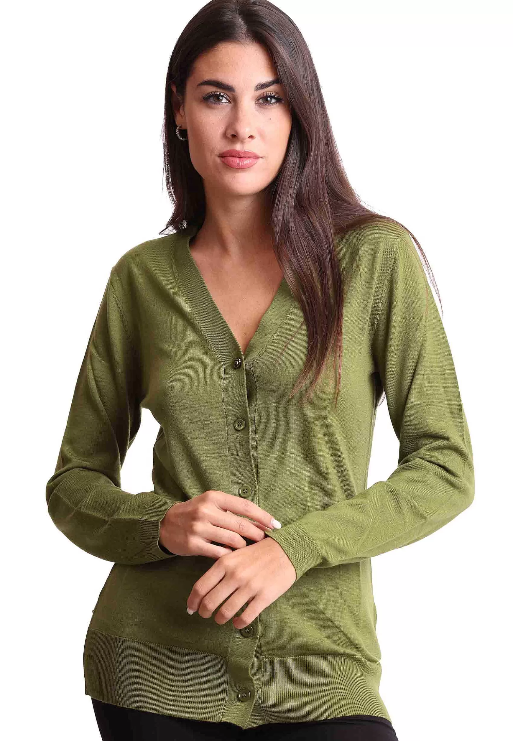 Cardigan Donna Colourd Of The World In Pura Lana Merinos Verde*Maliparmi Store
