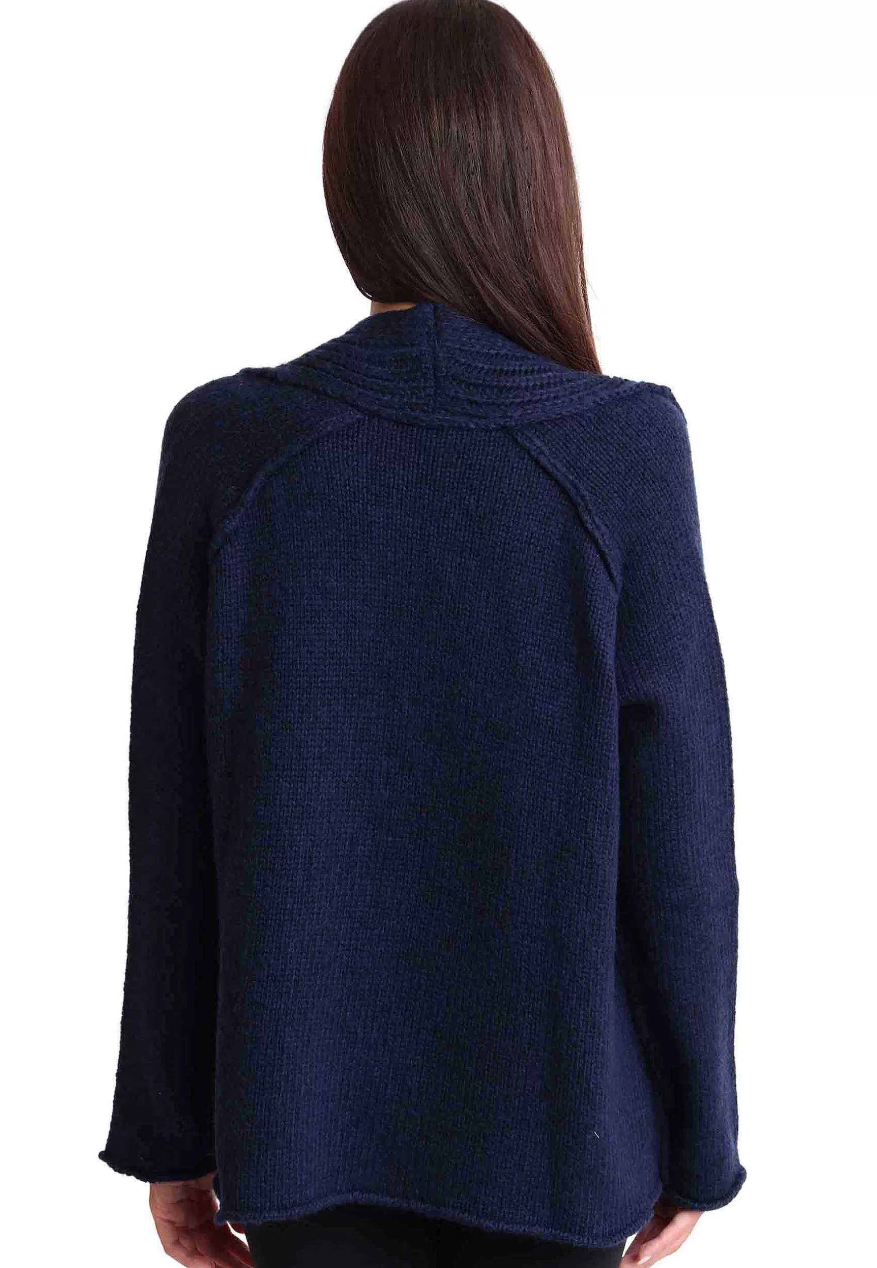 Cardigan Donna In Lana Blu Con Trecce Maniche Lunghe E Bottoni A Scomparsa*TreBarraBi Store