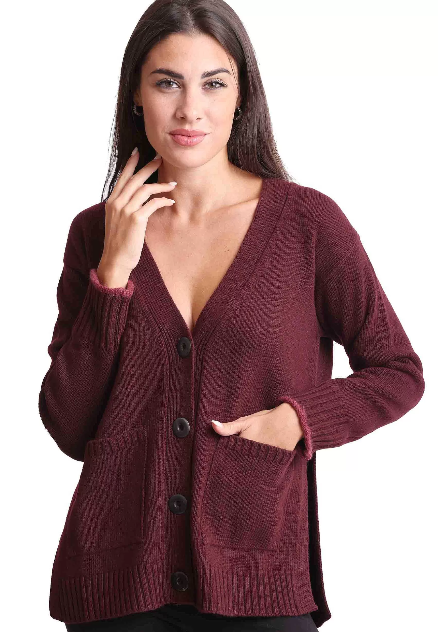 Cardigan Donna In Misto Cachemire Bordeaux Con Profili In Contrasto*Maliparmi Clearance