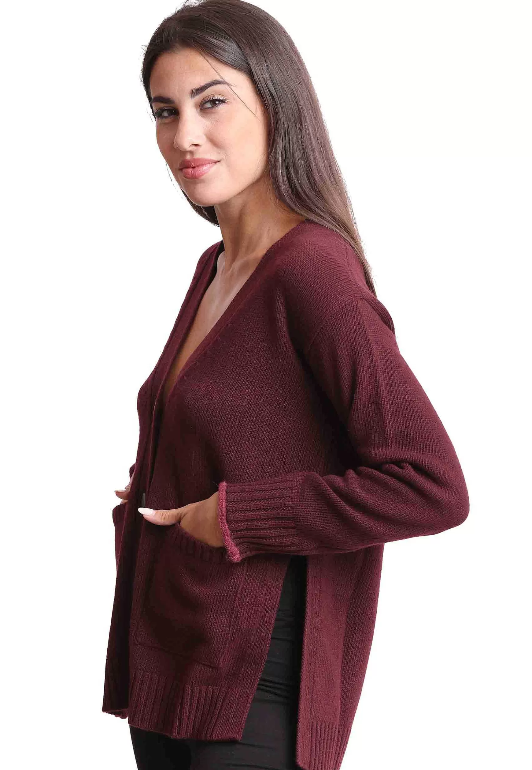 Cardigan Donna In Misto Cachemire Bordeaux Con Profili In Contrasto*Maliparmi Clearance