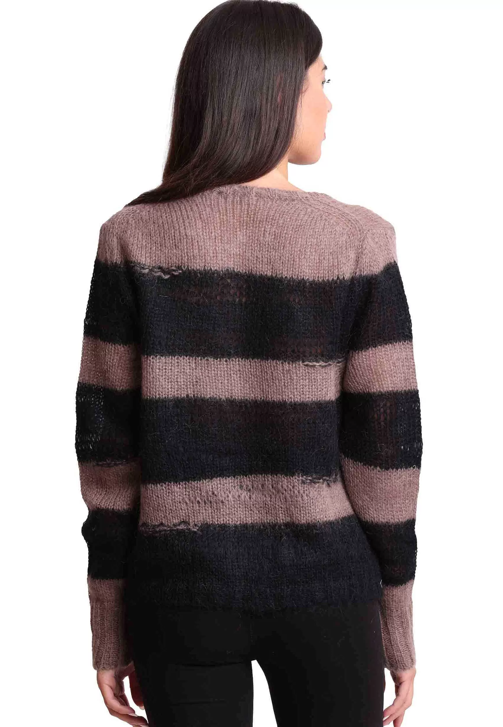 Cardigan Donna Lurex Stripes In Lana Mohair Nero E Beige*Maliparmi Cheap
