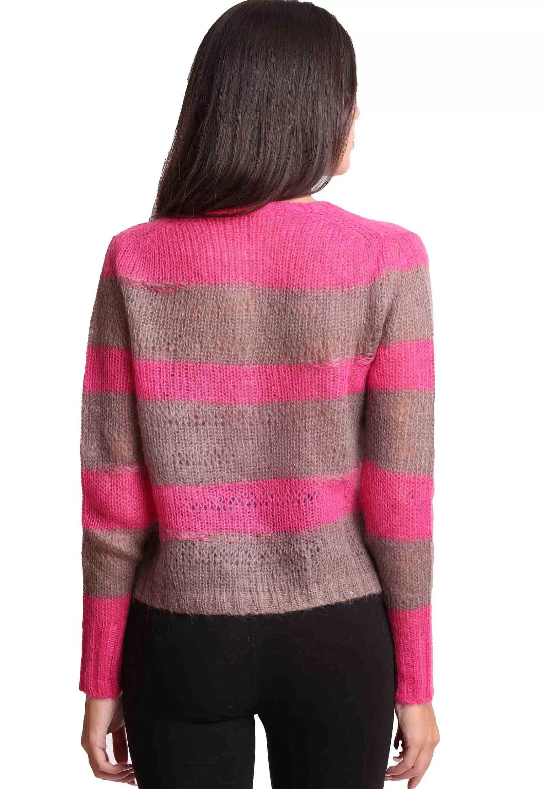 Cardigan Donna Lurex Stripes In Lana Mohair Rosa E Beige*Maliparmi Clearance