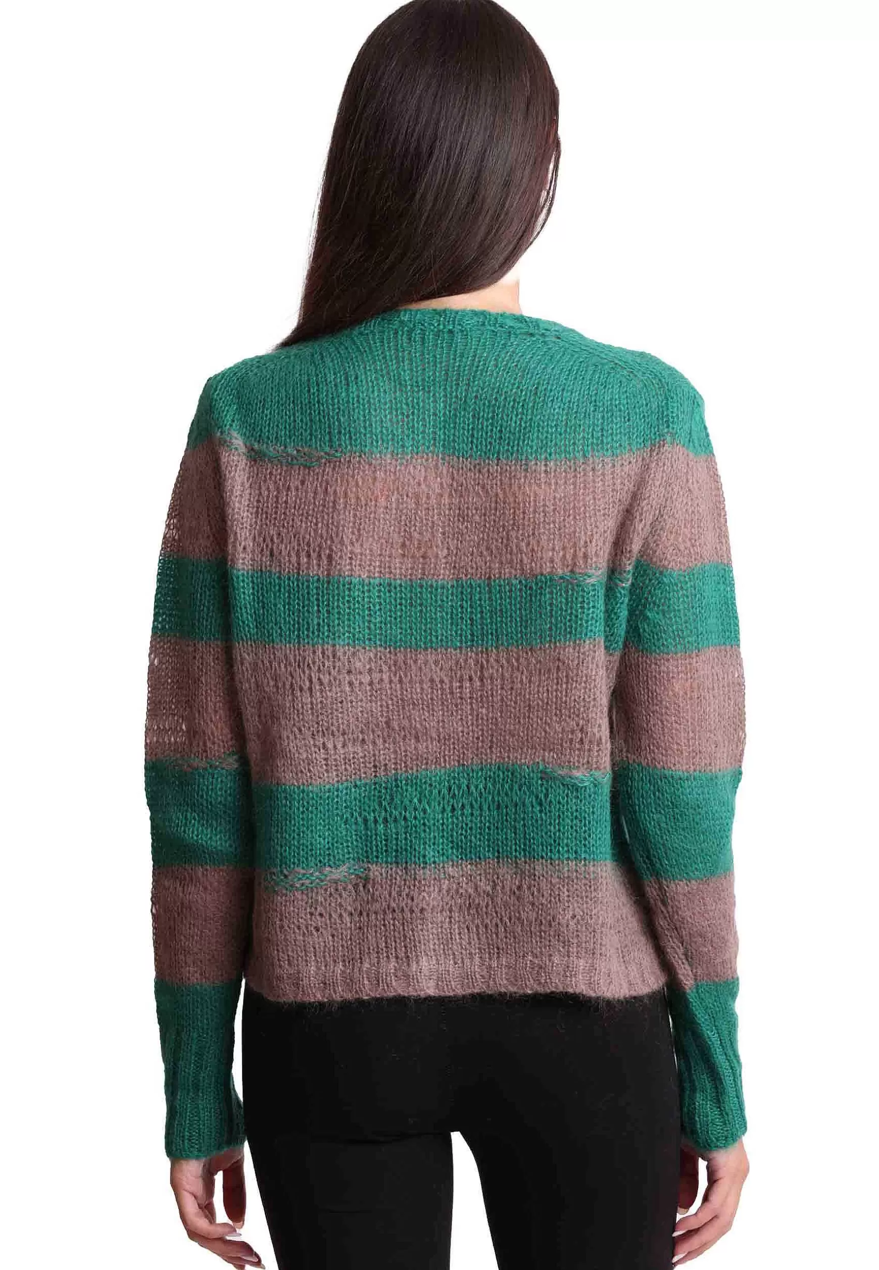 Cardigan Donna Lurex Stripes In Lana Mohair Verde E Beige*Maliparmi Sale