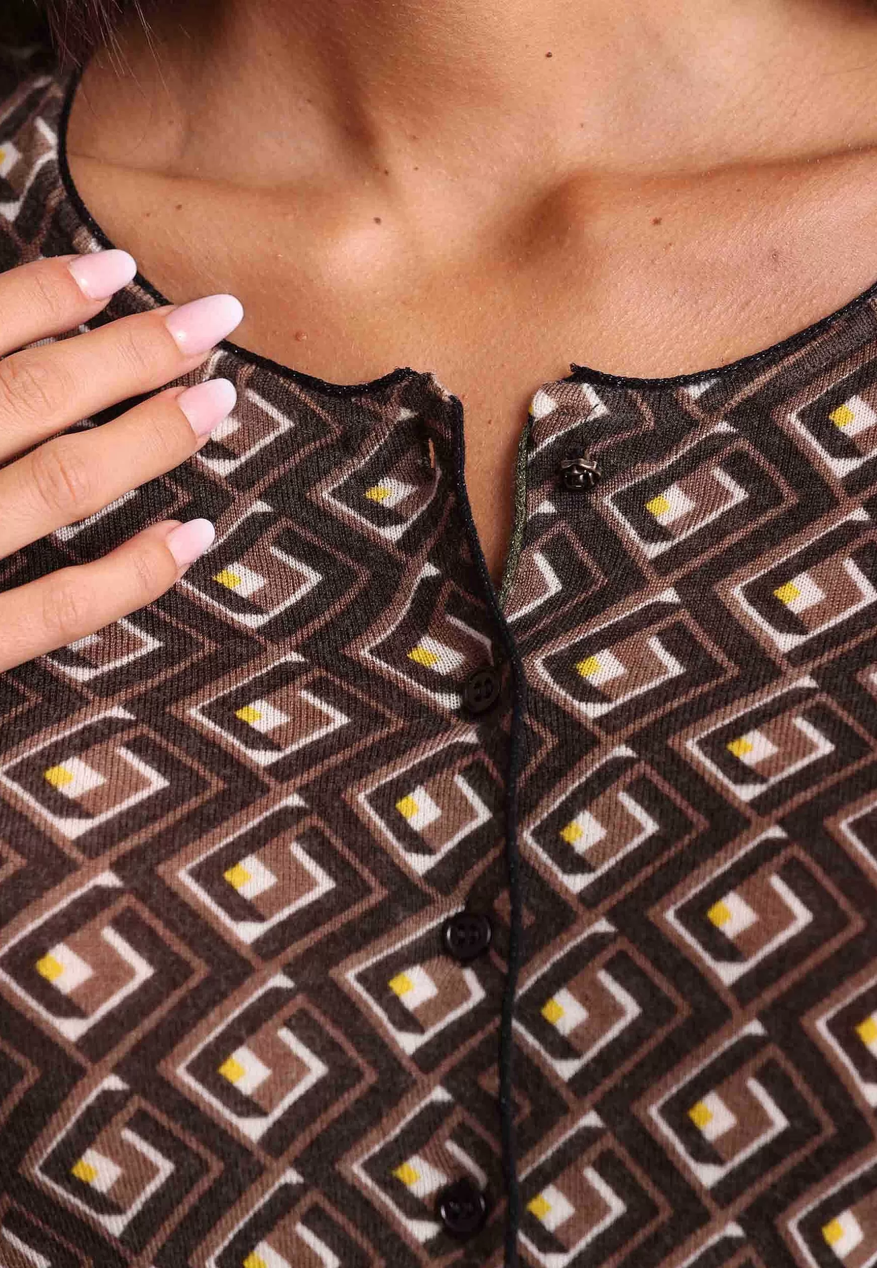 Cardigan Donna Merinos In Lana Merinos Girocollo Marrone A Fantasia*Maliparmi Store
