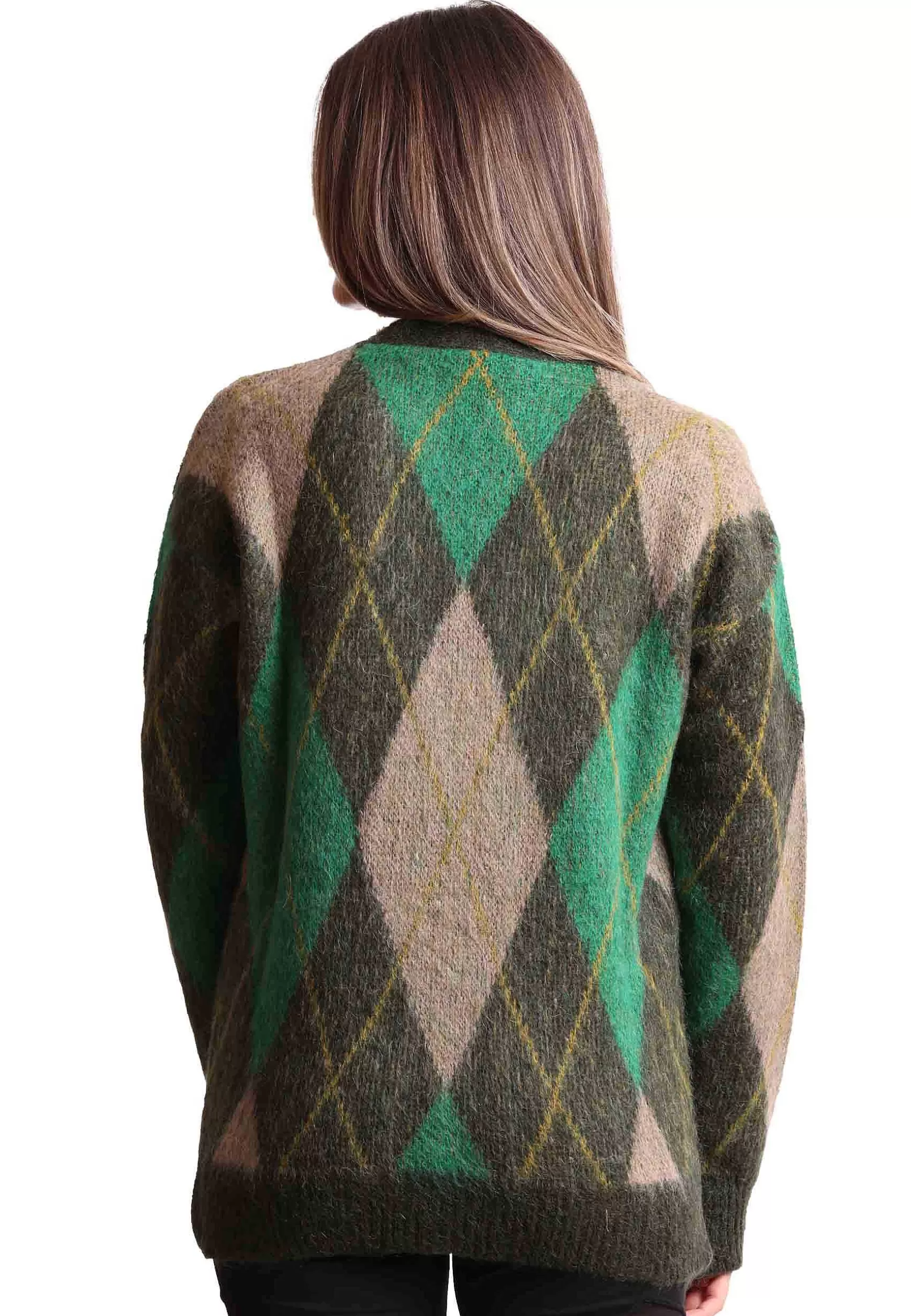 Cardigan Donna Mohair Check In Lana Marrone Con Scollo A V*Maliparmi Best Sale