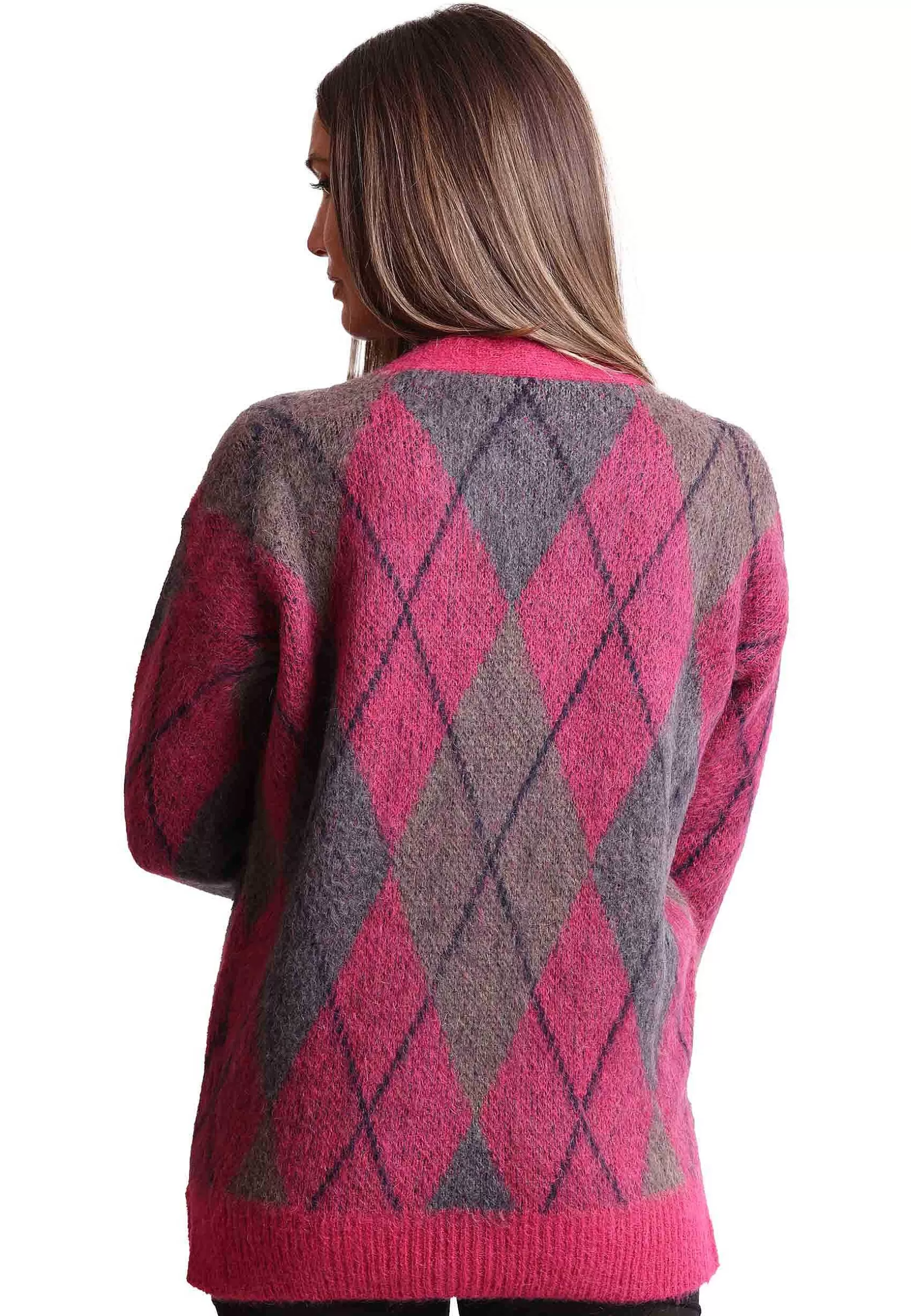 Cardigan Donna Mohair Check In Lana Rosa Con Scollo A V*Maliparmi Store