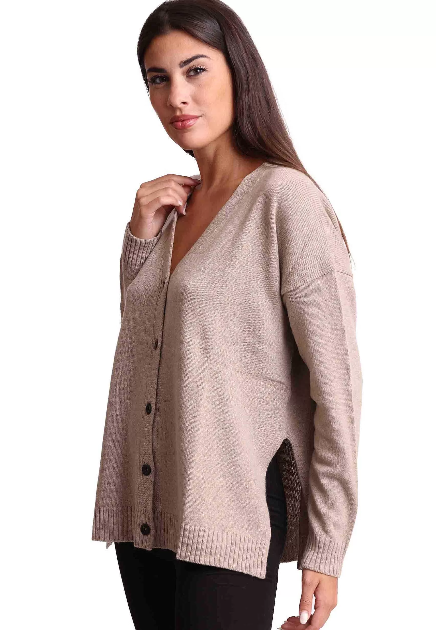 Cardigan Donna New Soft Wool In Misto Cachemire Taupe*Maliparmi Outlet