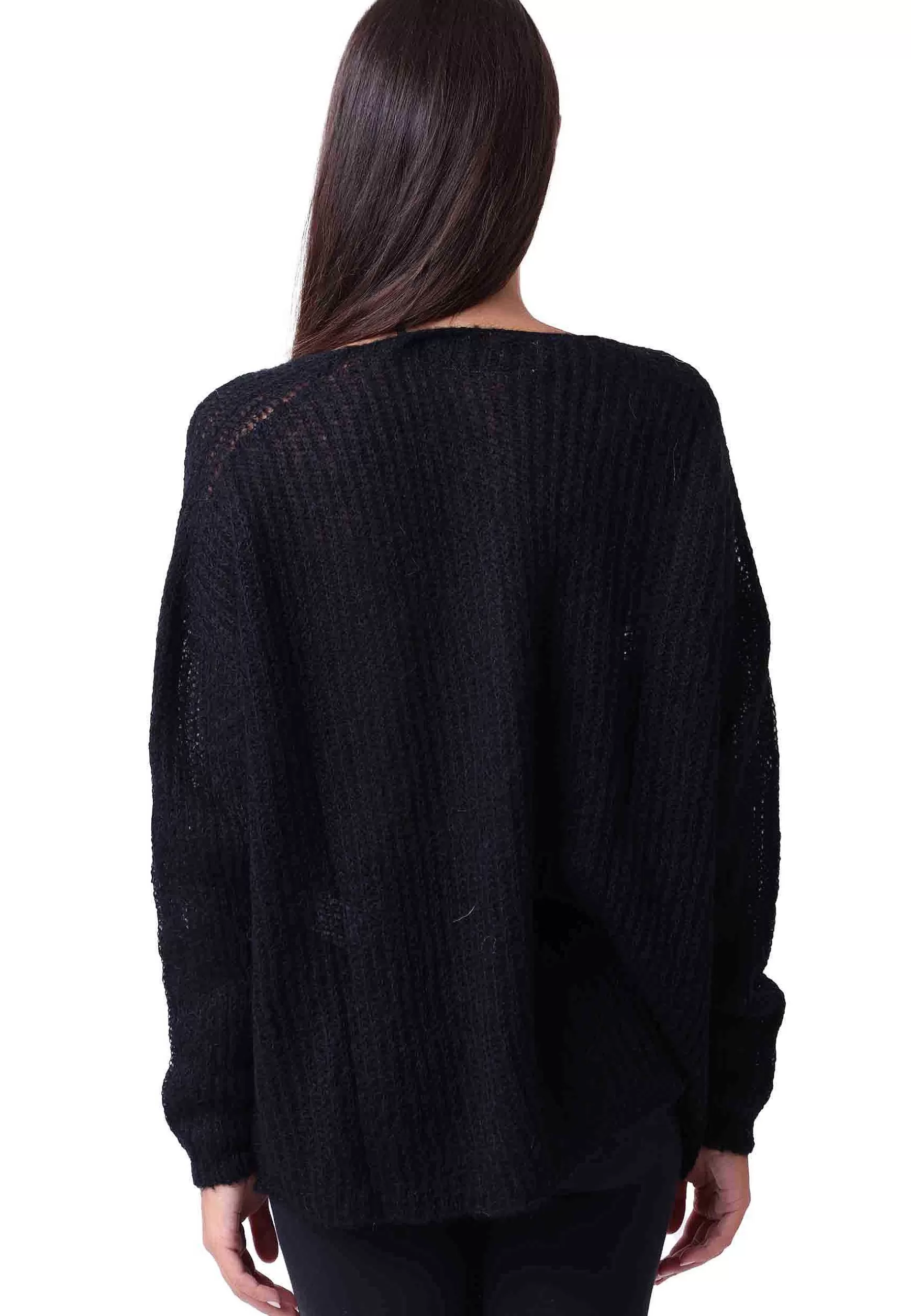 Cardigan Nuvola Donna In Lana Mohair Nera Scollo A V Con Maniche Lunghe*Pink Memories Outlet