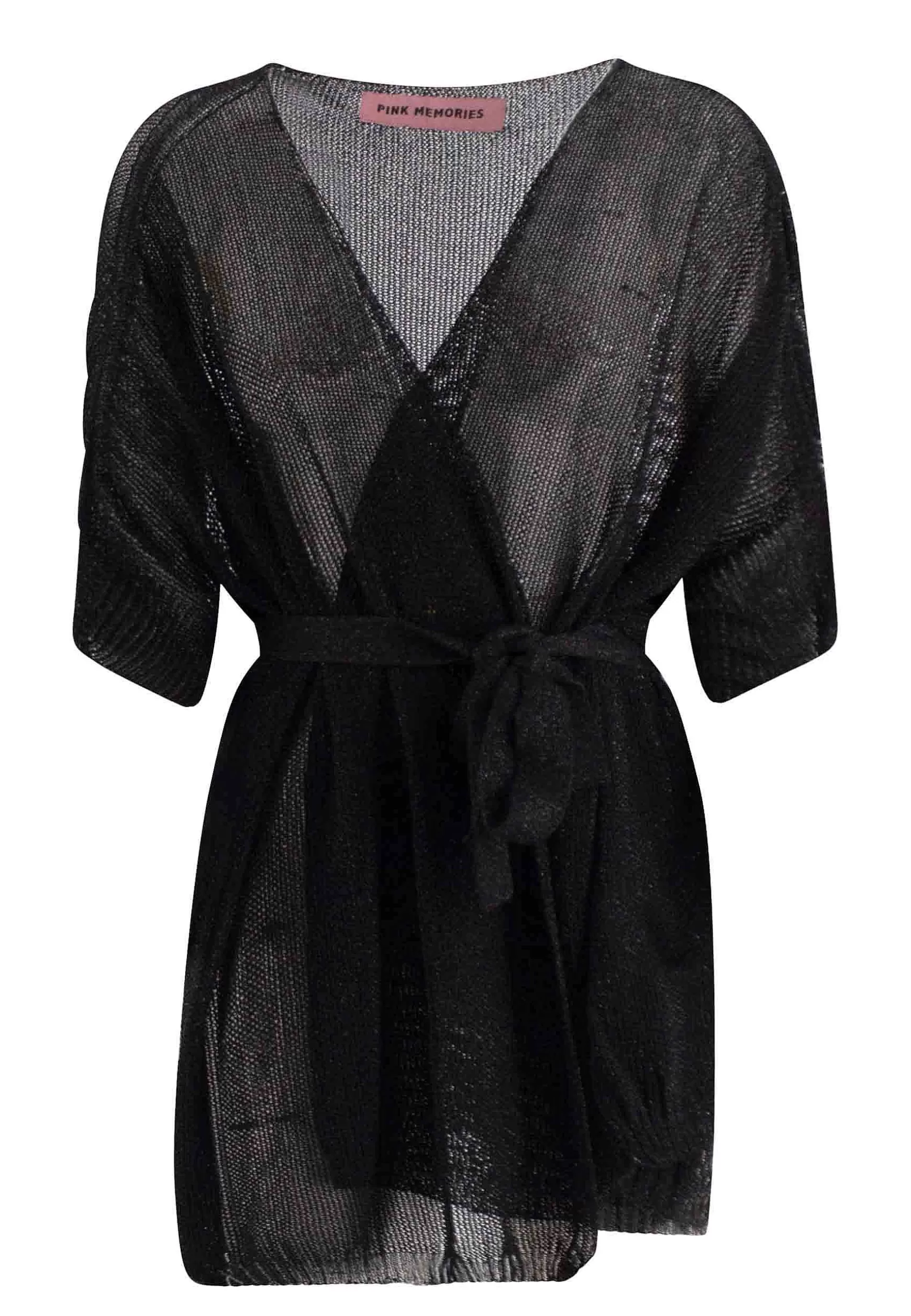 Cardigan Over Donna A Kimono In Lurex Nero Con Cintura In Tono*Pink Memories New