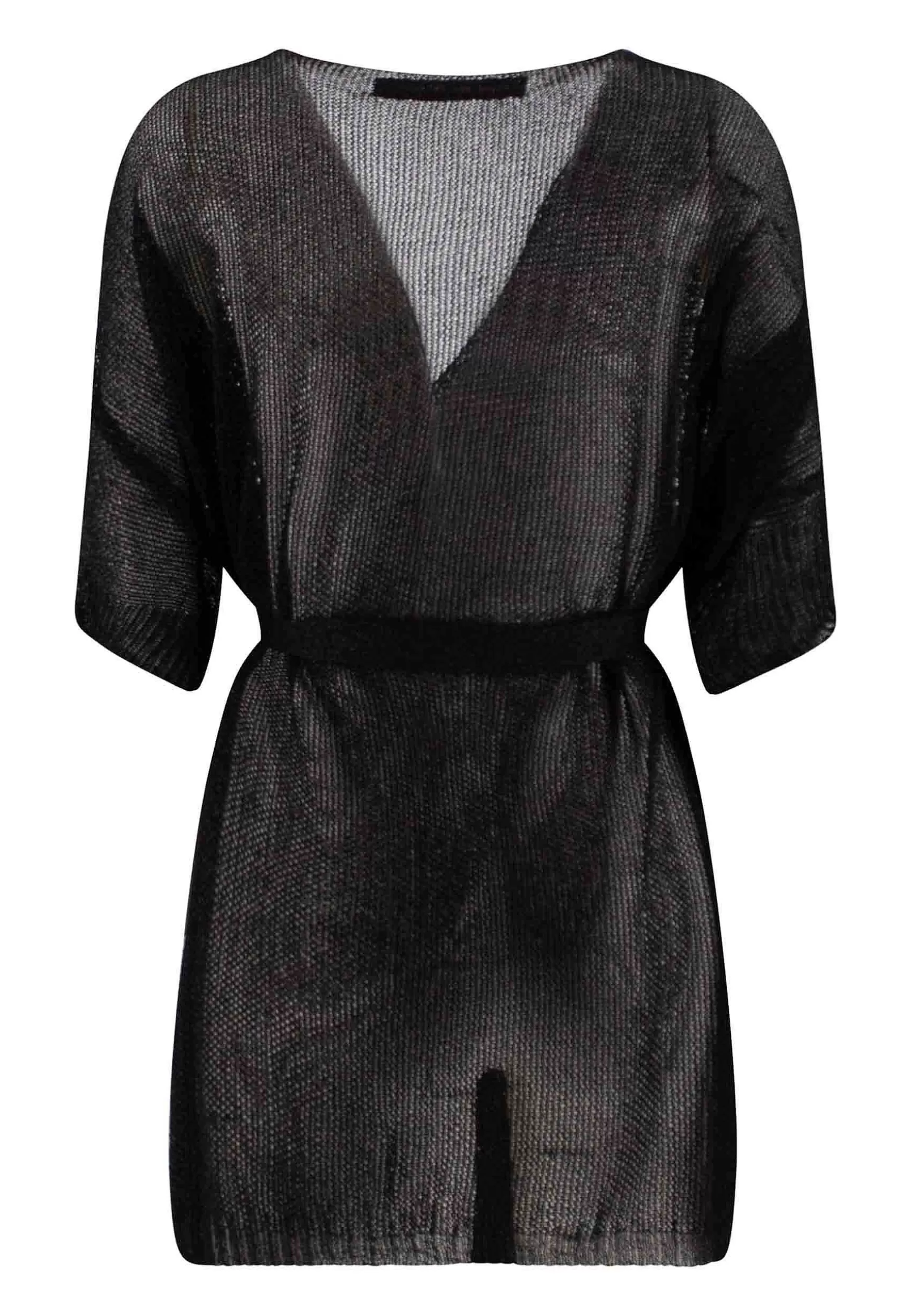Cardigan Over Donna A Kimono In Lurex Nero Con Cintura In Tono*Pink Memories New