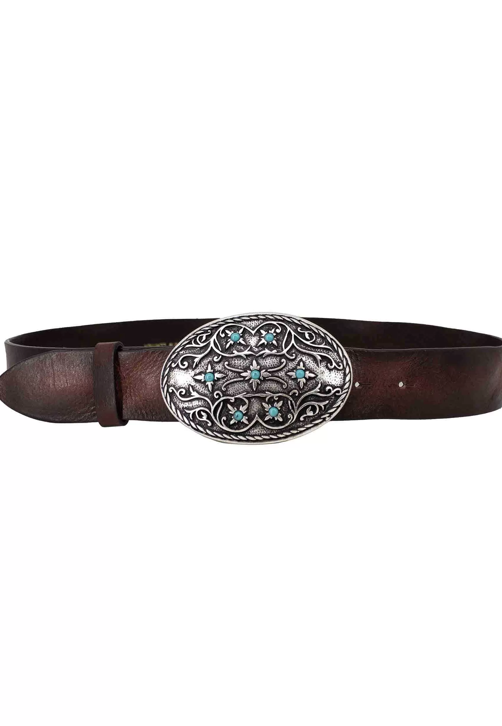Cintura Donna In Pelle Testa Di Moro Con Fibbia In Argento E Pietre Turchesi*Maria Sole Blanca Store