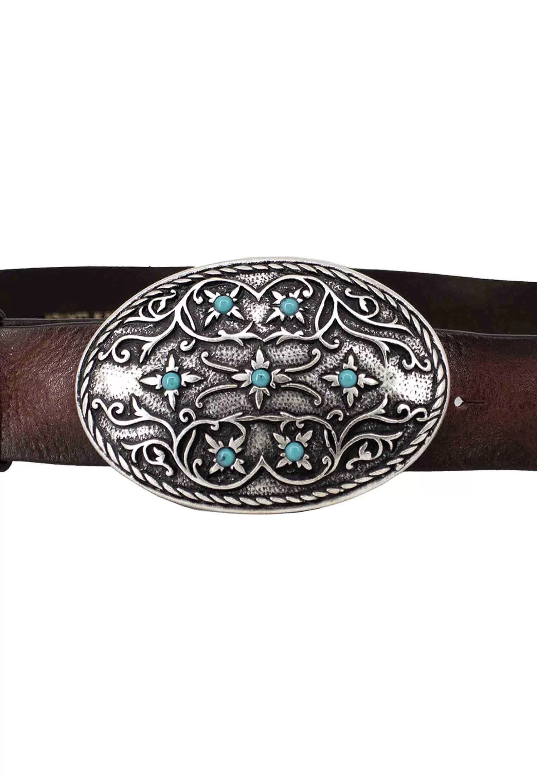Cintura Donna In Pelle Testa Di Moro Con Fibbia In Argento E Pietre Turchesi*Maria Sole Blanca Store