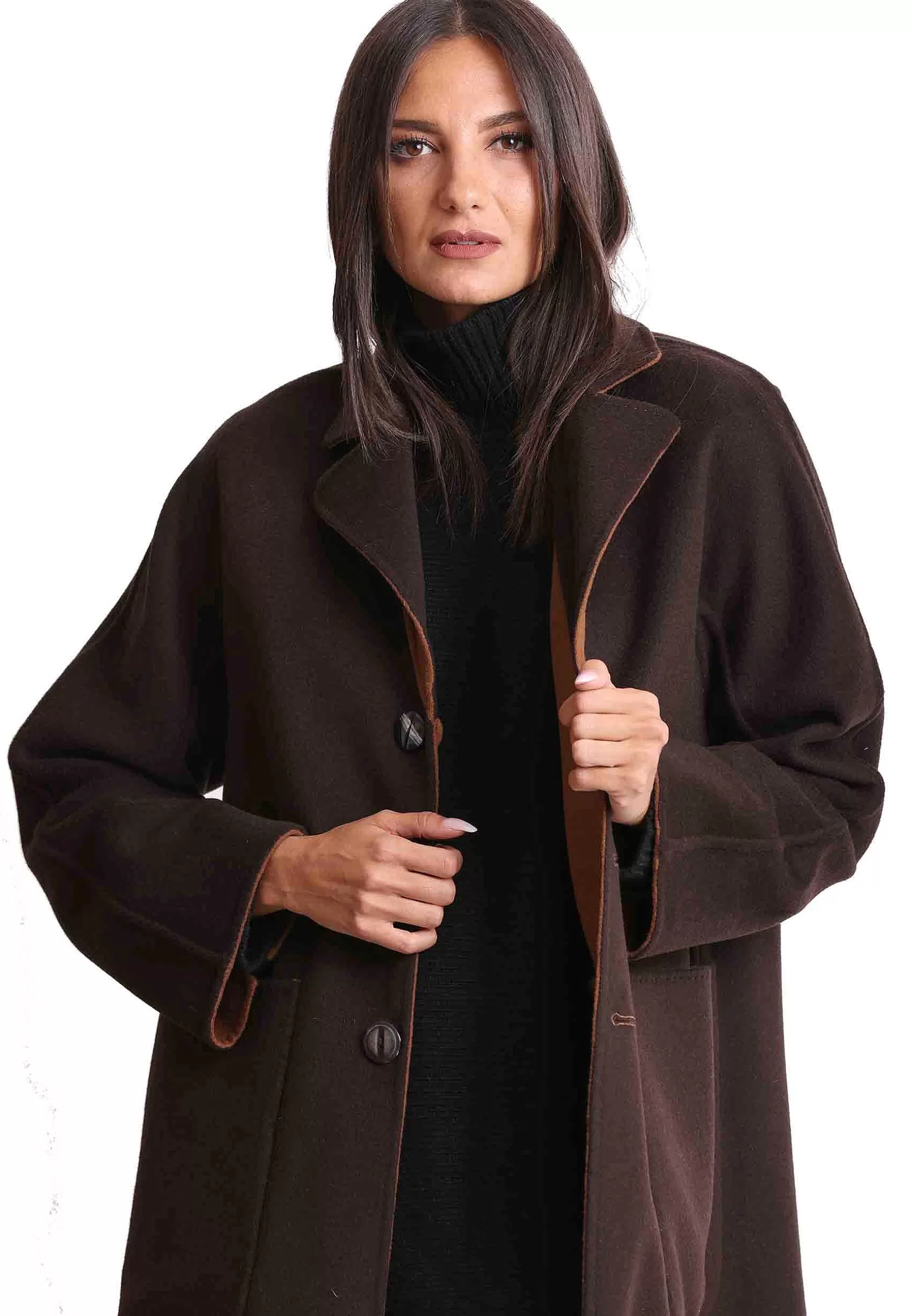 Coppotti Monopetto Donna Double In Lana Marrone E Testa Di Moro*Maliparmi Best Sale