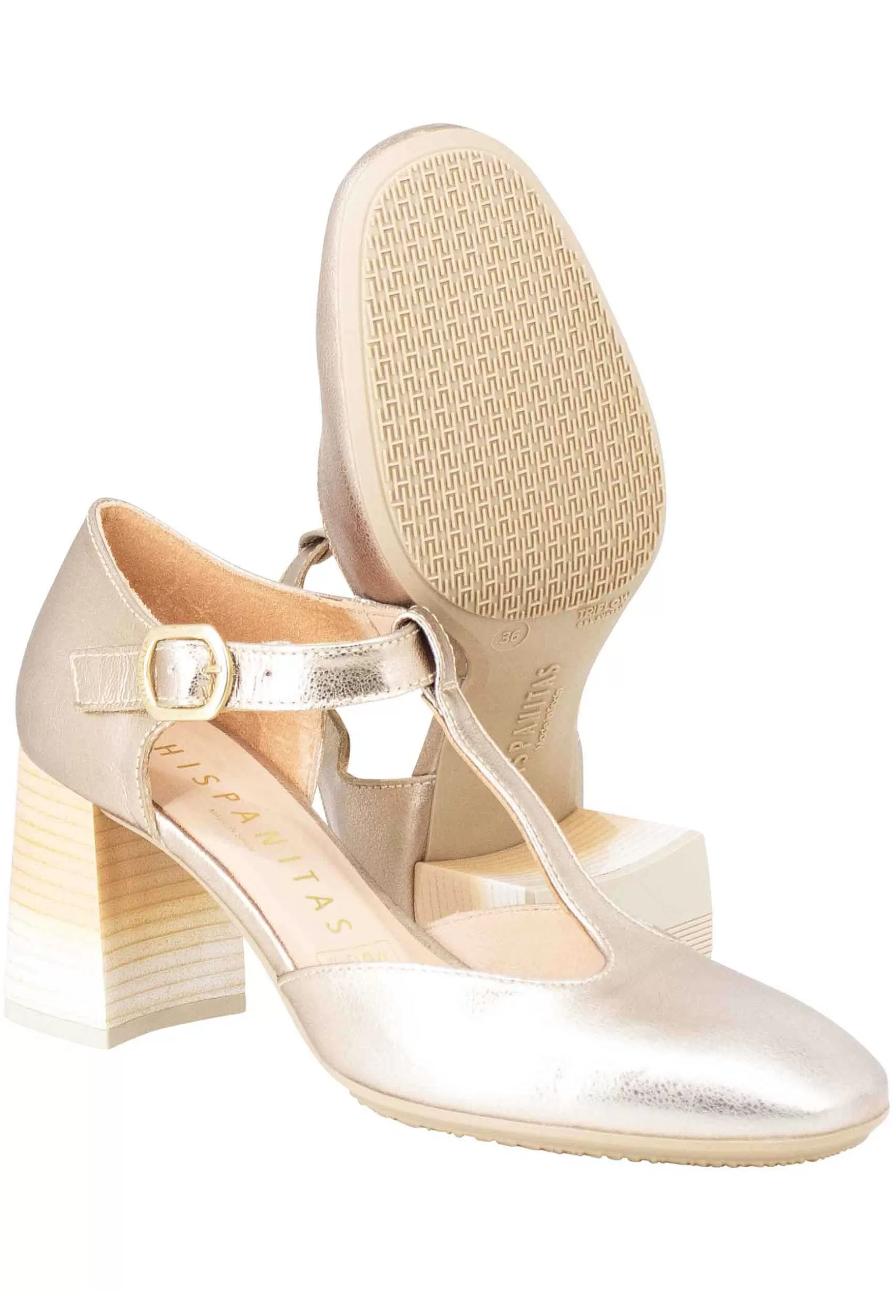 Decollete Australia Donna In Pelle Laminata Platino Con Tallone Chiuso E Cinturino*Hispanitas Best