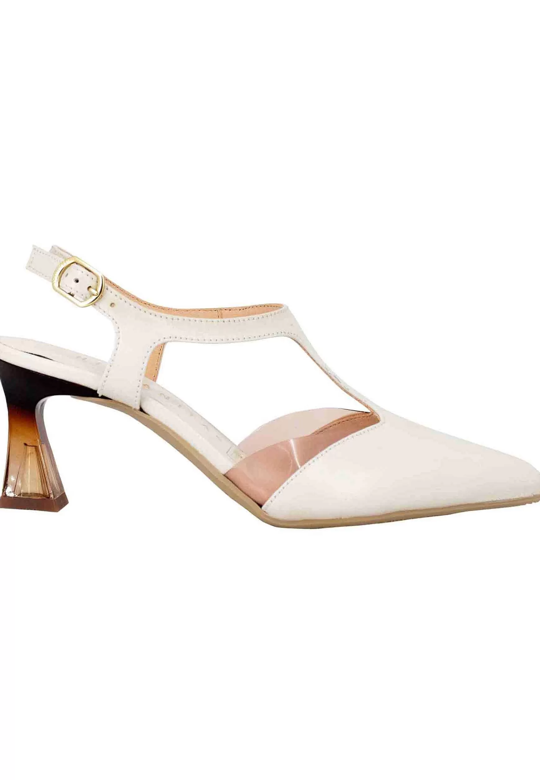Decollete Dalia Slingback Donna In Pelle Beige Con Tacco Fume*Hispanitas Shop