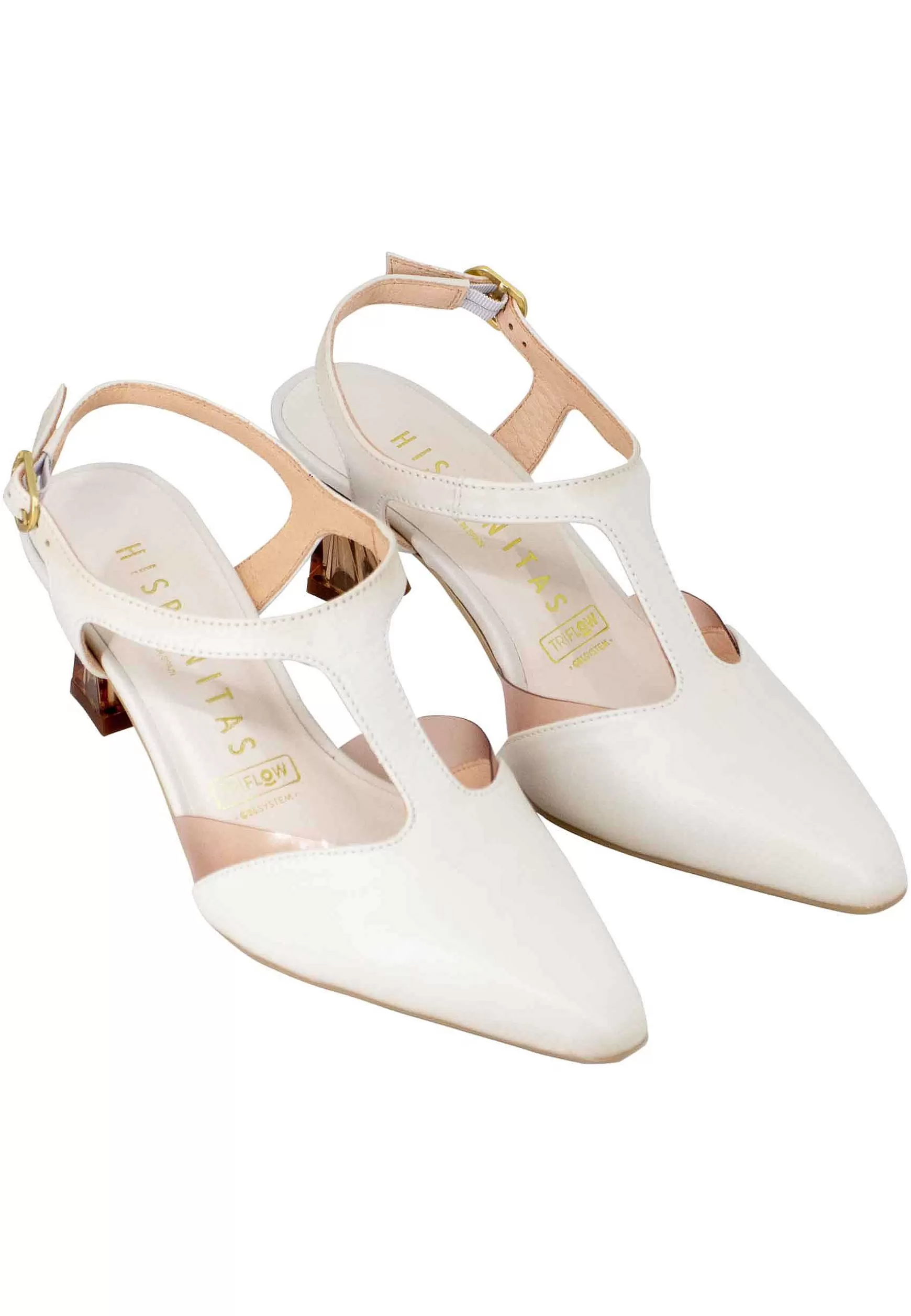 Decollete Dalia Slingback Donna In Pelle Beige Con Tacco Fume*Hispanitas Shop