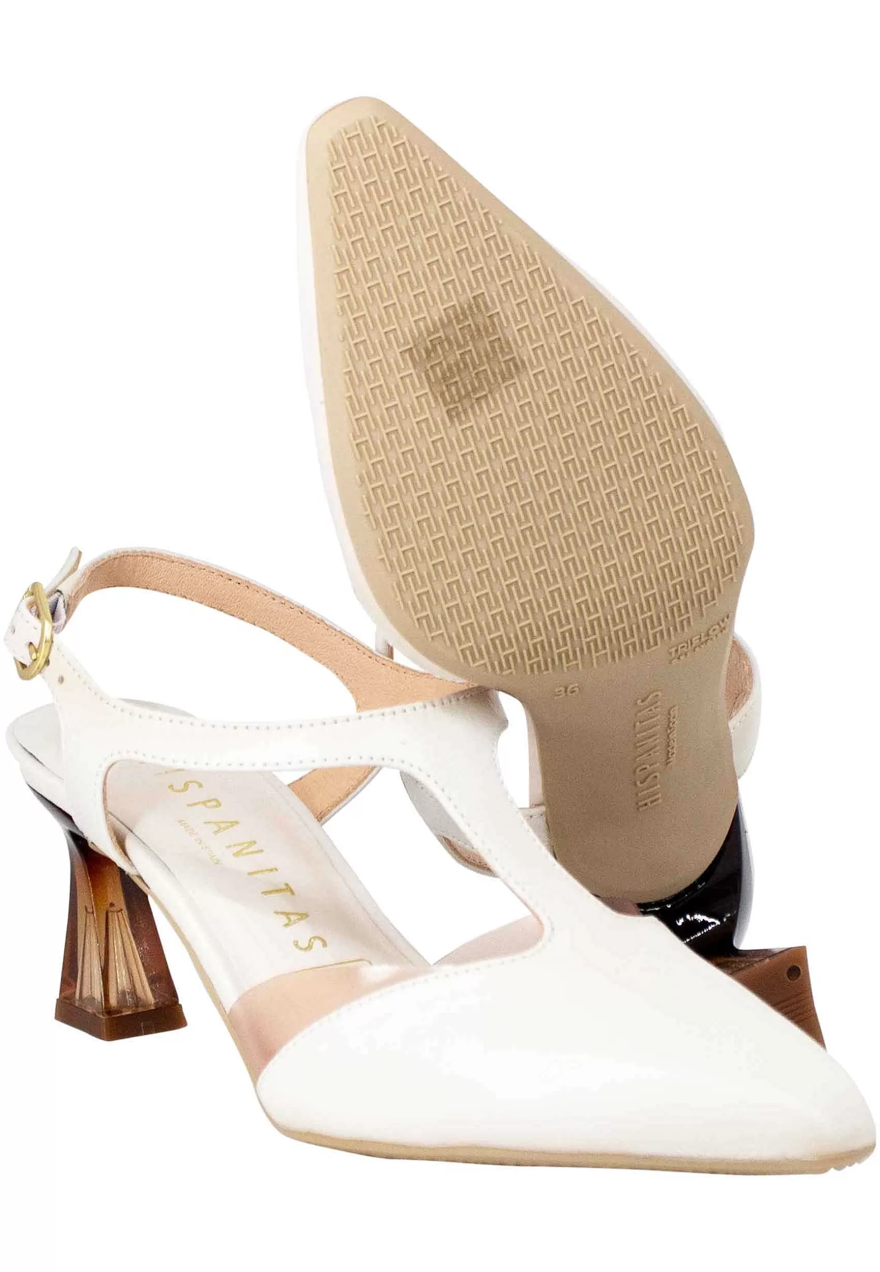Decollete Dalia Slingback Donna In Pelle Beige Con Tacco Fume*Hispanitas Shop