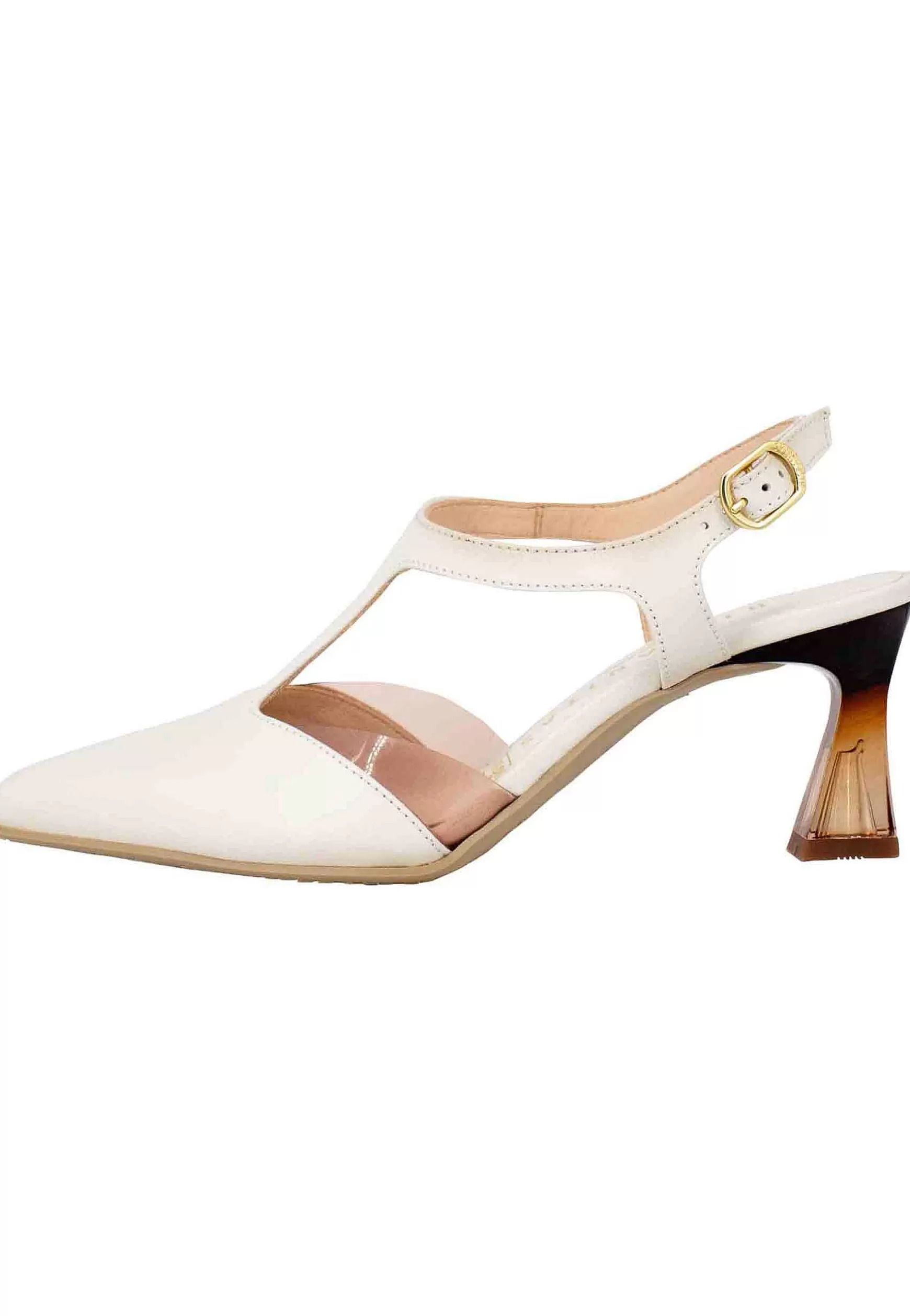 Decollete Dalia Slingback Donna In Pelle Beige Con Tacco Fume*Hispanitas Shop