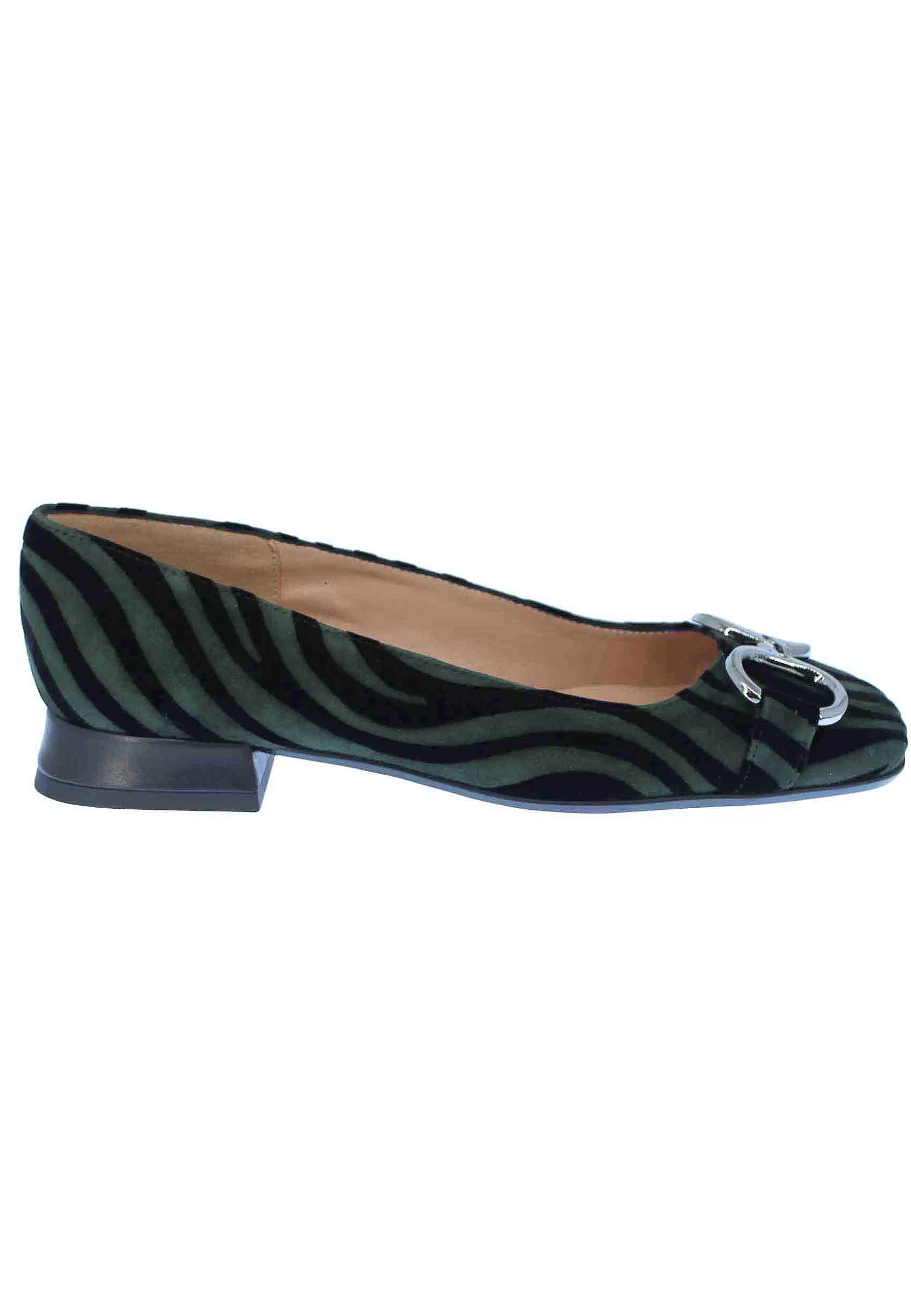 Decollete Donna In Camoscio Animalier Con Morsetto In Argento E Tacco Basso** Cheap