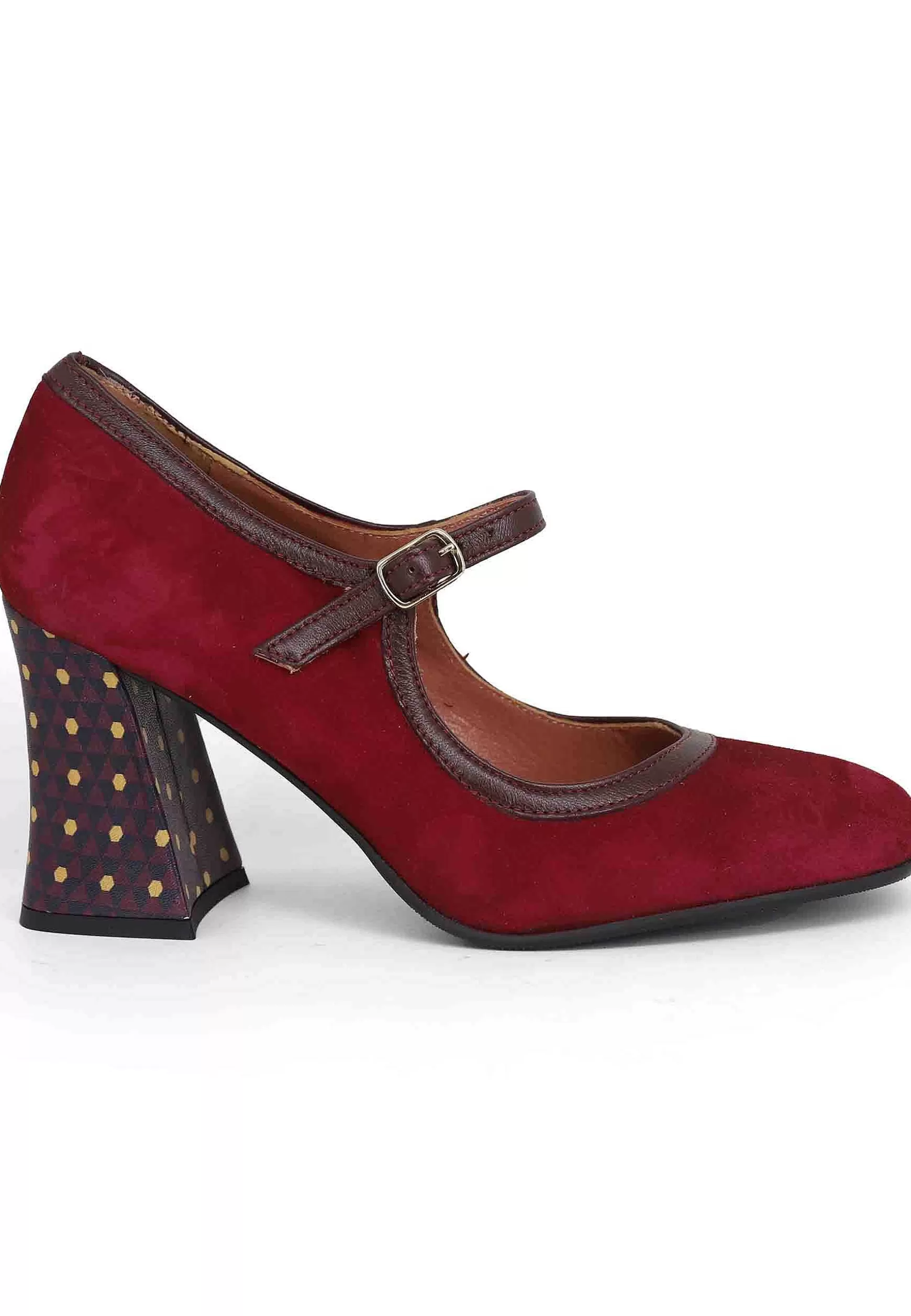 Decollete Donna In Camoscio Bordeaux Con Tacco Decorato*Les Venues Discount