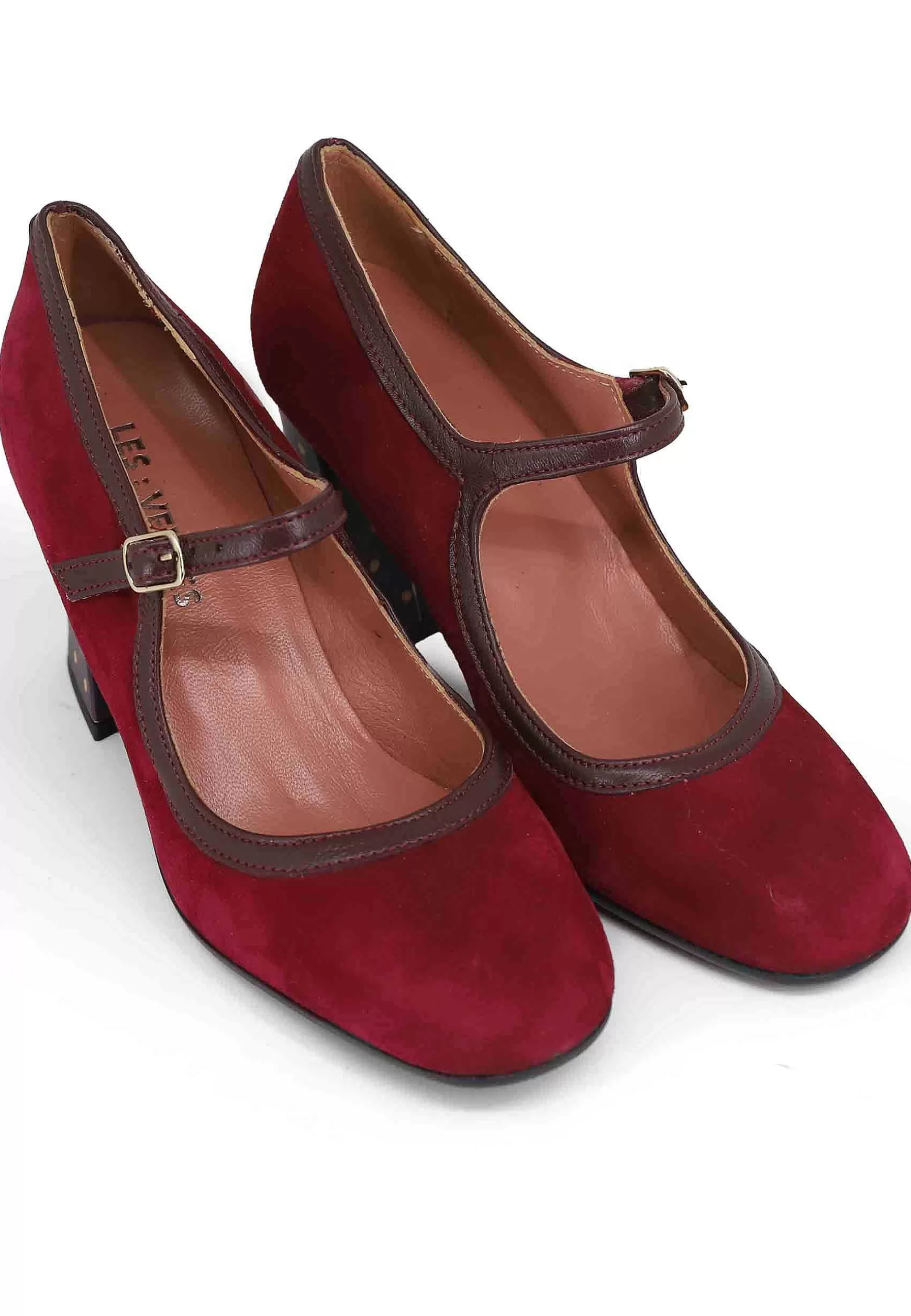Decollete Donna In Camoscio Bordeaux Con Tacco Decorato*Les Venues Discount