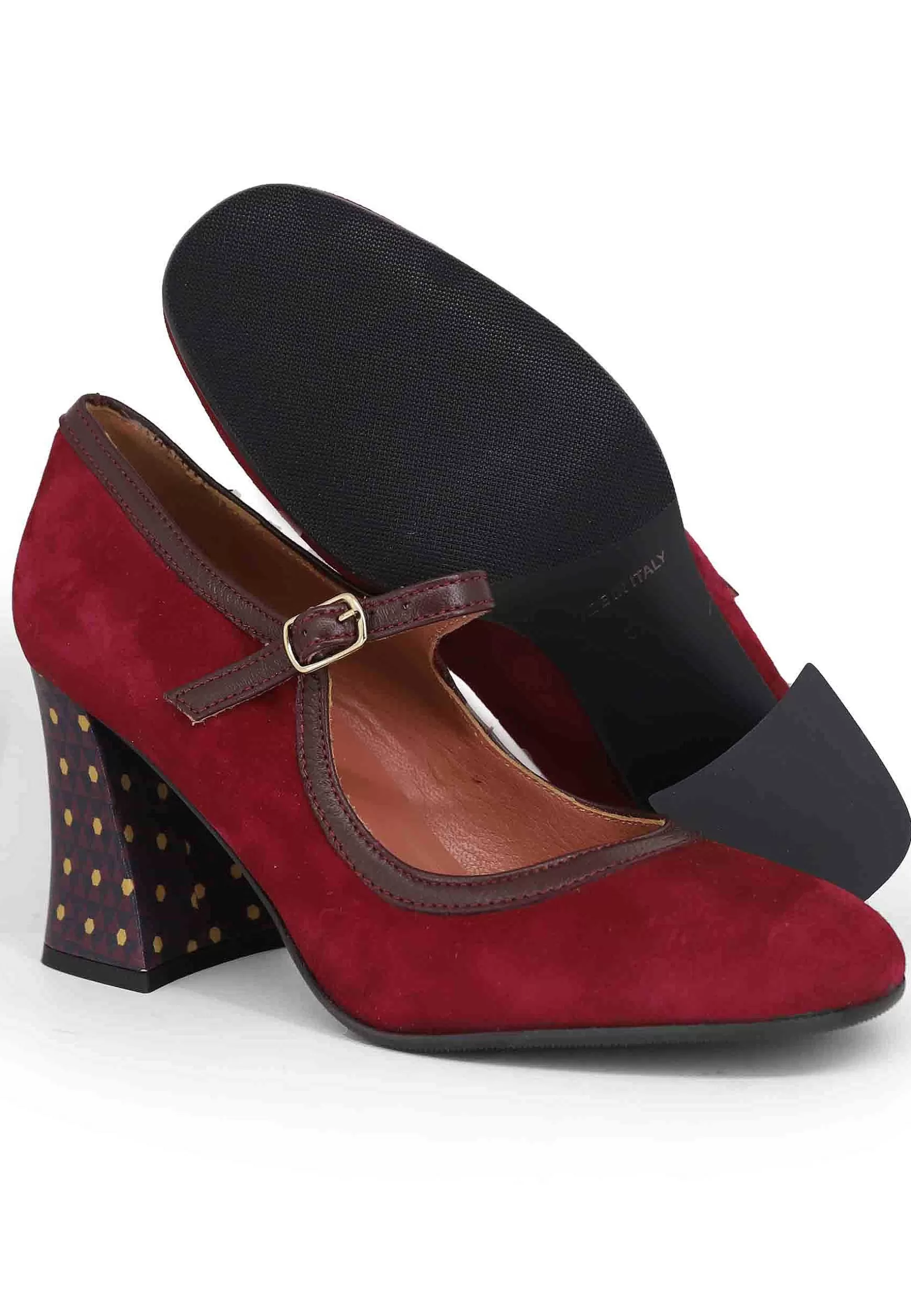 Decollete Donna In Camoscio Bordeaux Con Tacco Decorato*Les Venues Discount