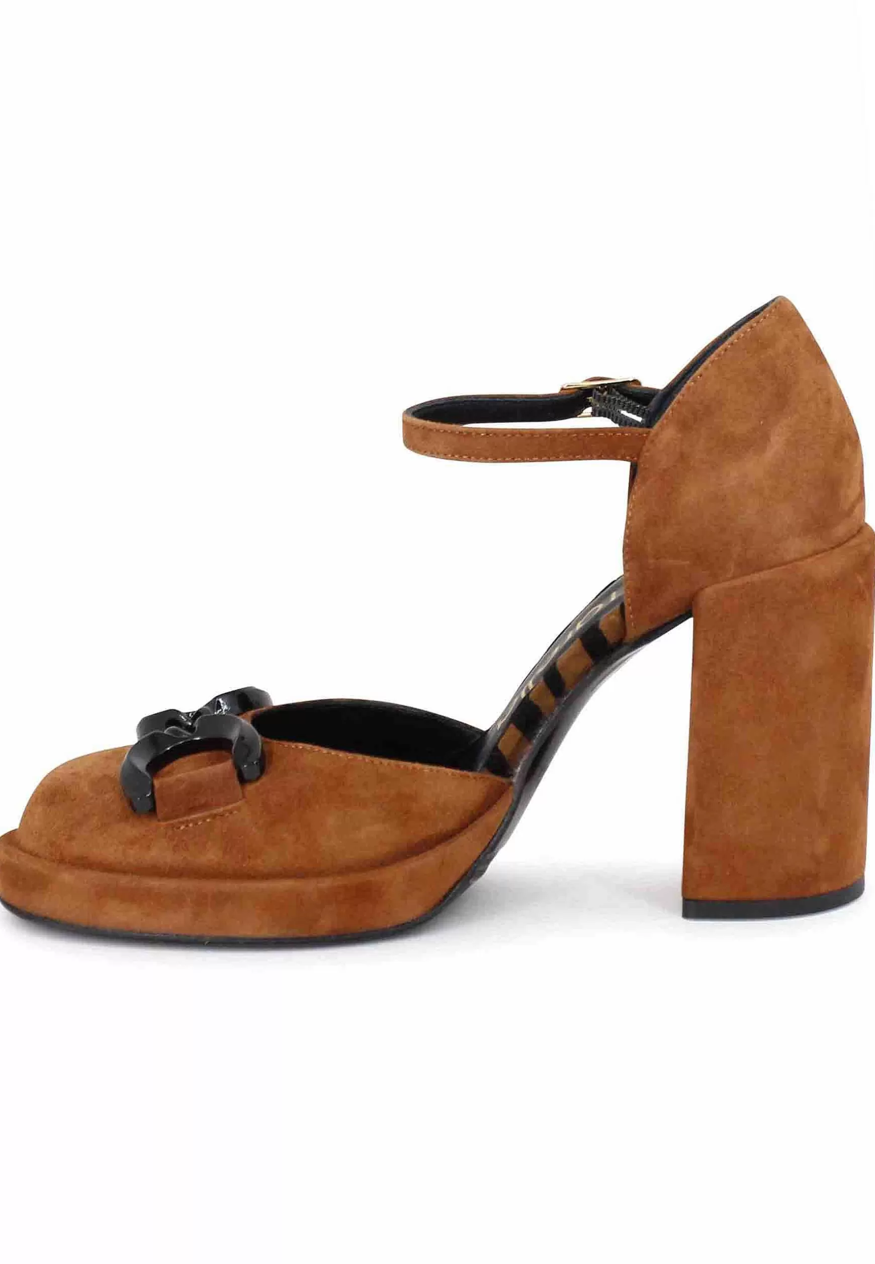 Decollete Donna In Camoscio Cuoio Con Tacco Alto E Cinturino** Sale