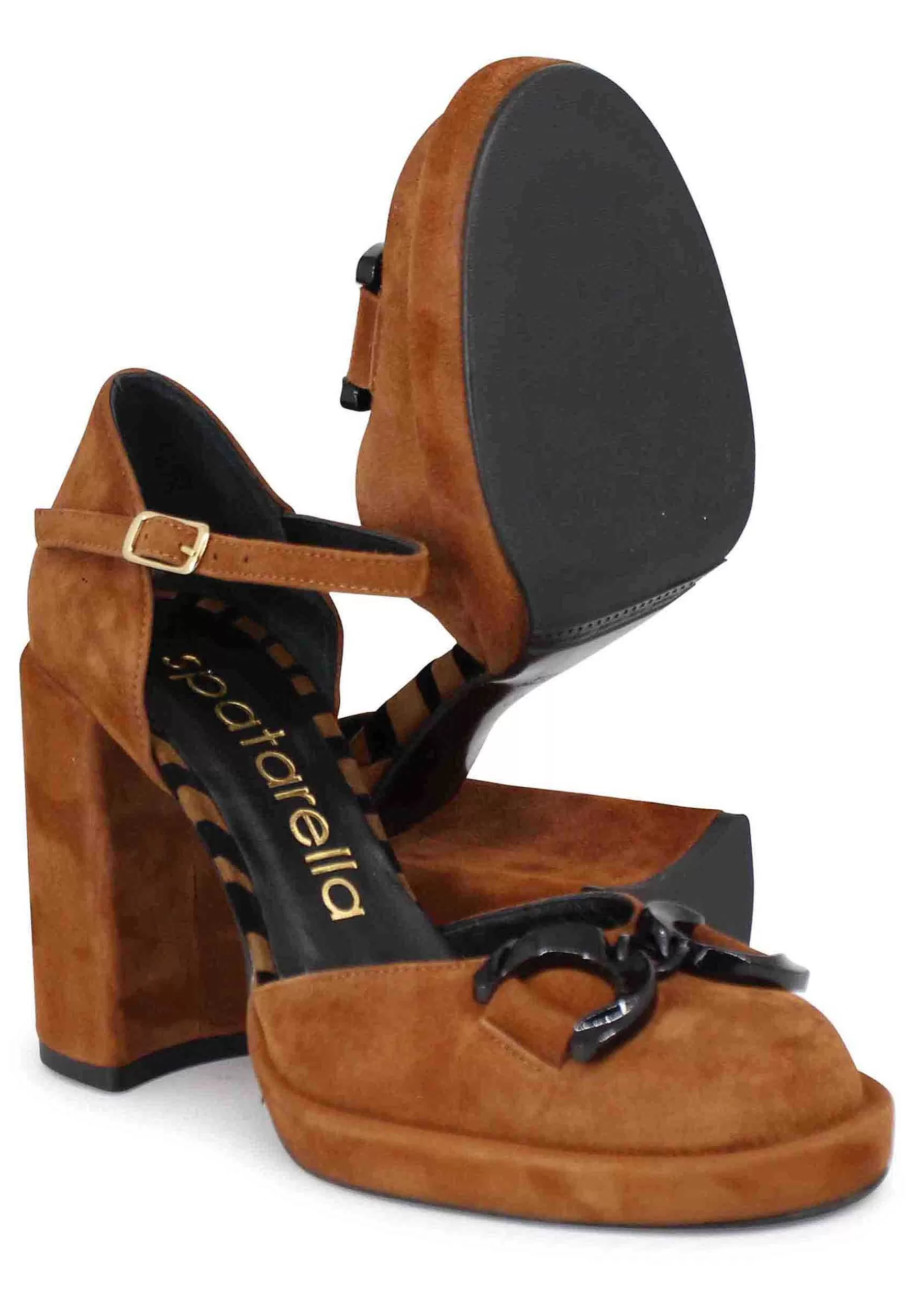 Decollete Donna In Camoscio Cuoio Con Tacco Alto E Cinturino** Sale