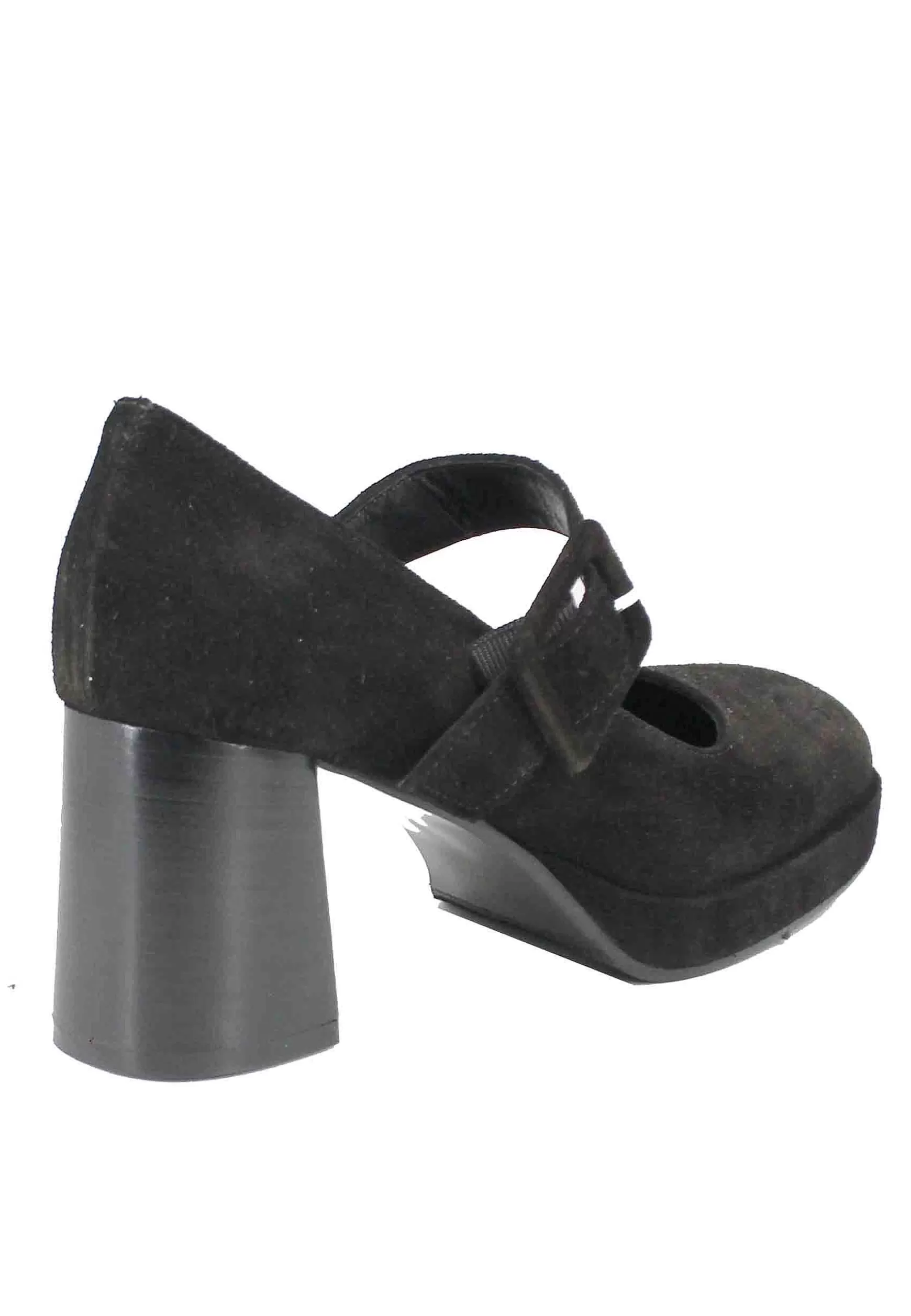 Decollete Donna In Camoscio Nero Con Tacco Alto E Cinturino*Tattoo Clearance