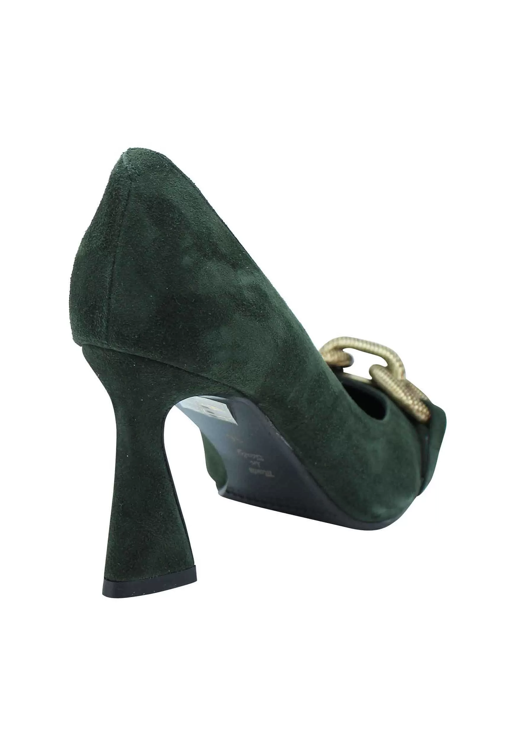 Decollete Donna In Camoscio Verde Tacco Alto Con Catena In Oro Brunito** Outlet