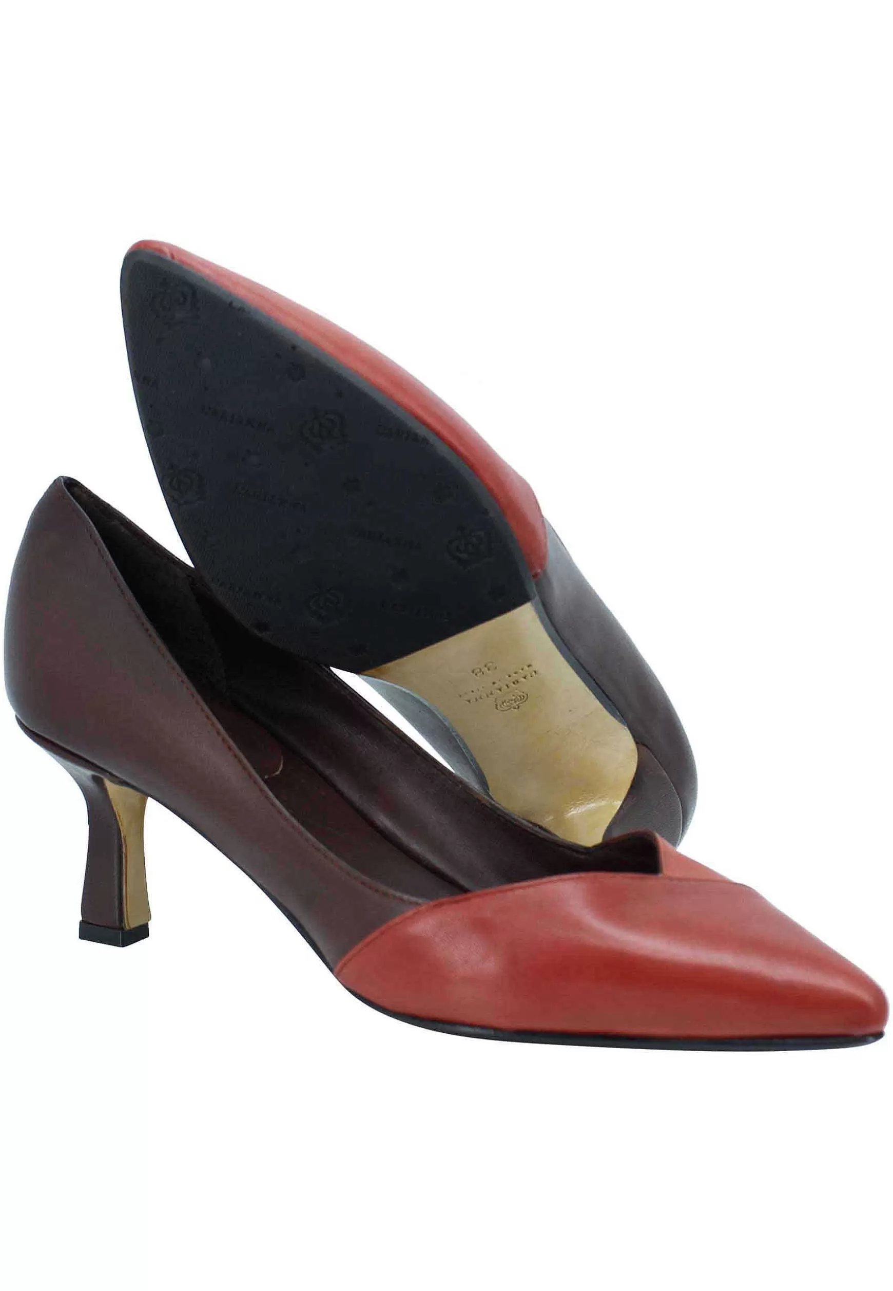 Decoete Donna In Pee Bi Coore Marrone E Mattone Tacco Basso*L Outlet